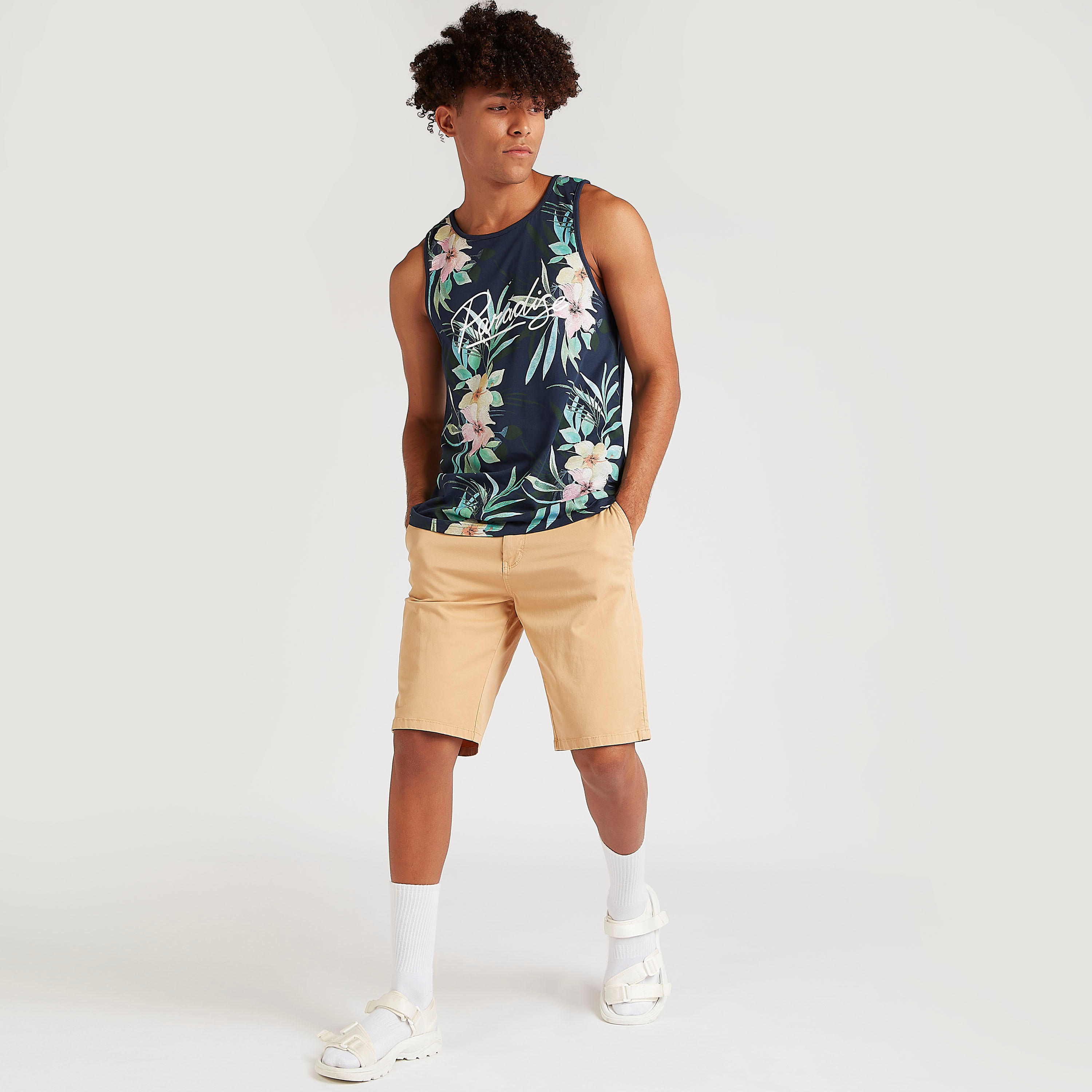 Solid Mid-Rise Shorts with Button Closure-men-clothing-bottoms-shorts-image-2