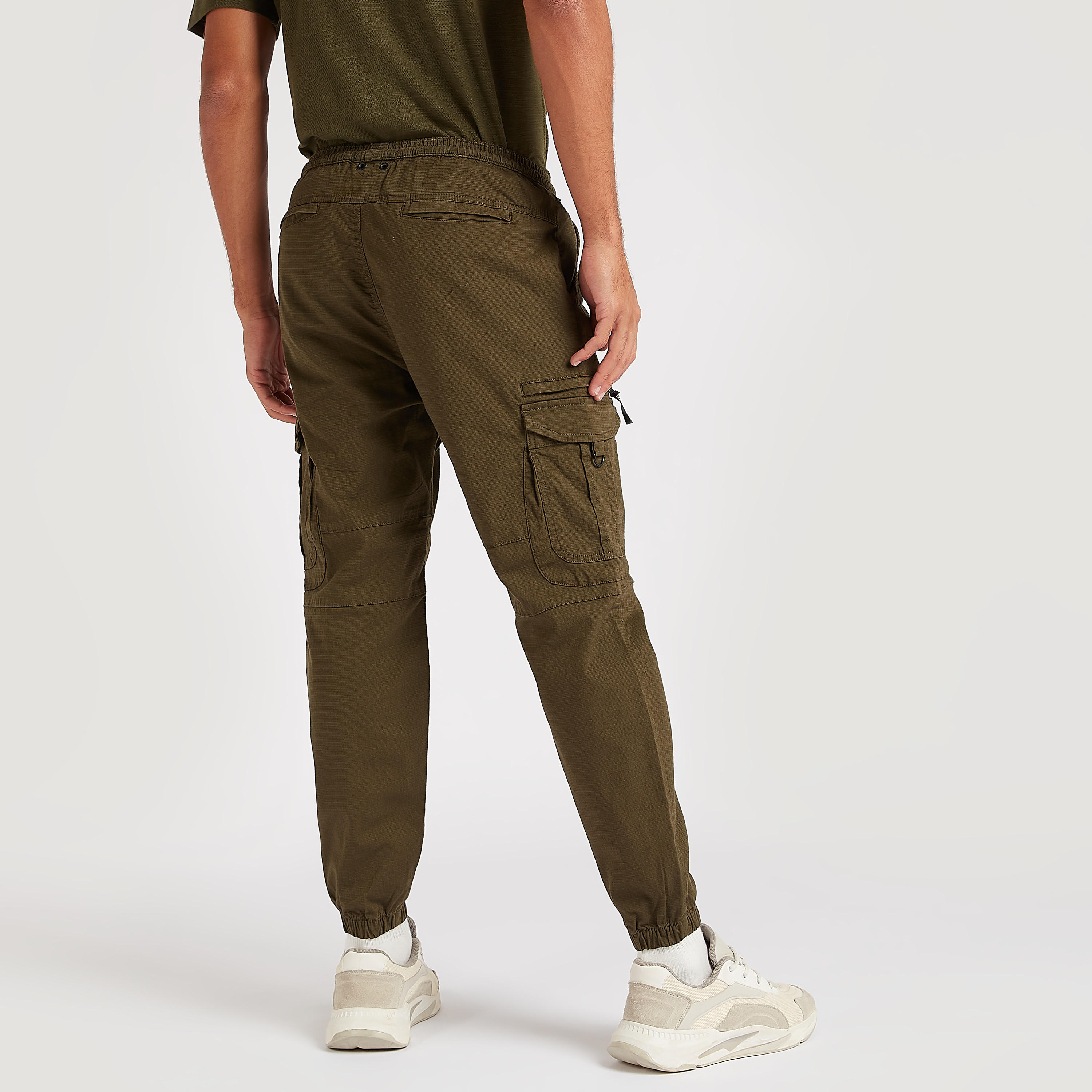 Solid Mid-Rise Cargo Pants with Drawstring Closure-men-clothing-bottoms-joggers-image-4