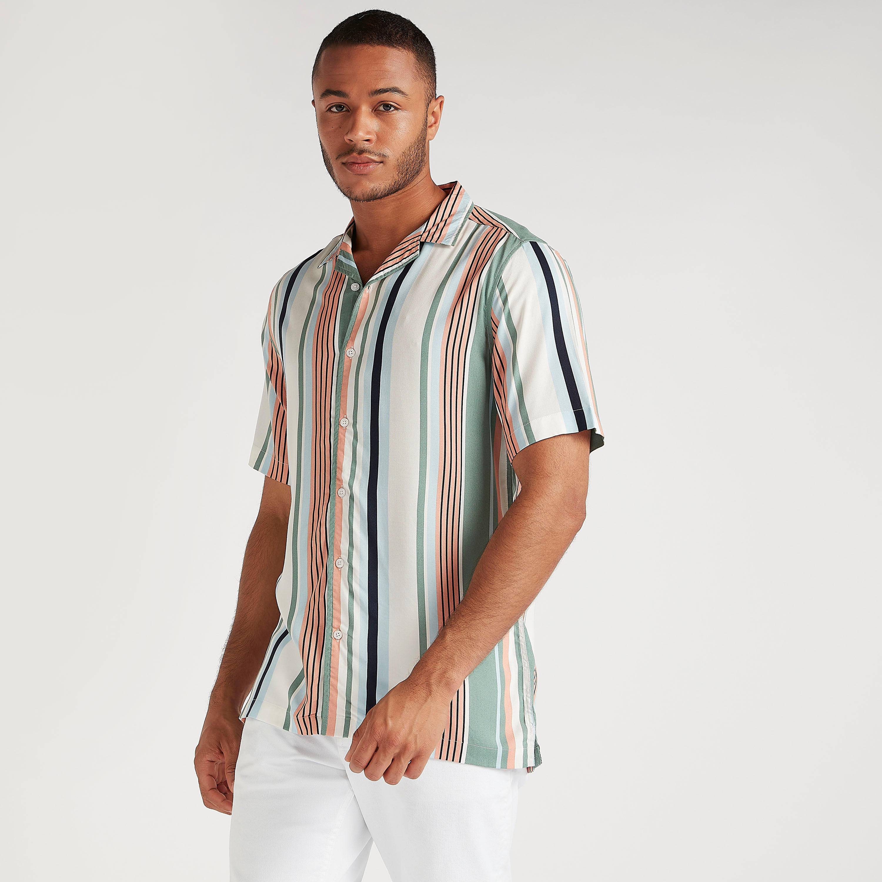 Striped Shirt with Short Sleeves and Button Closure-men-clothing-shirts-image-1