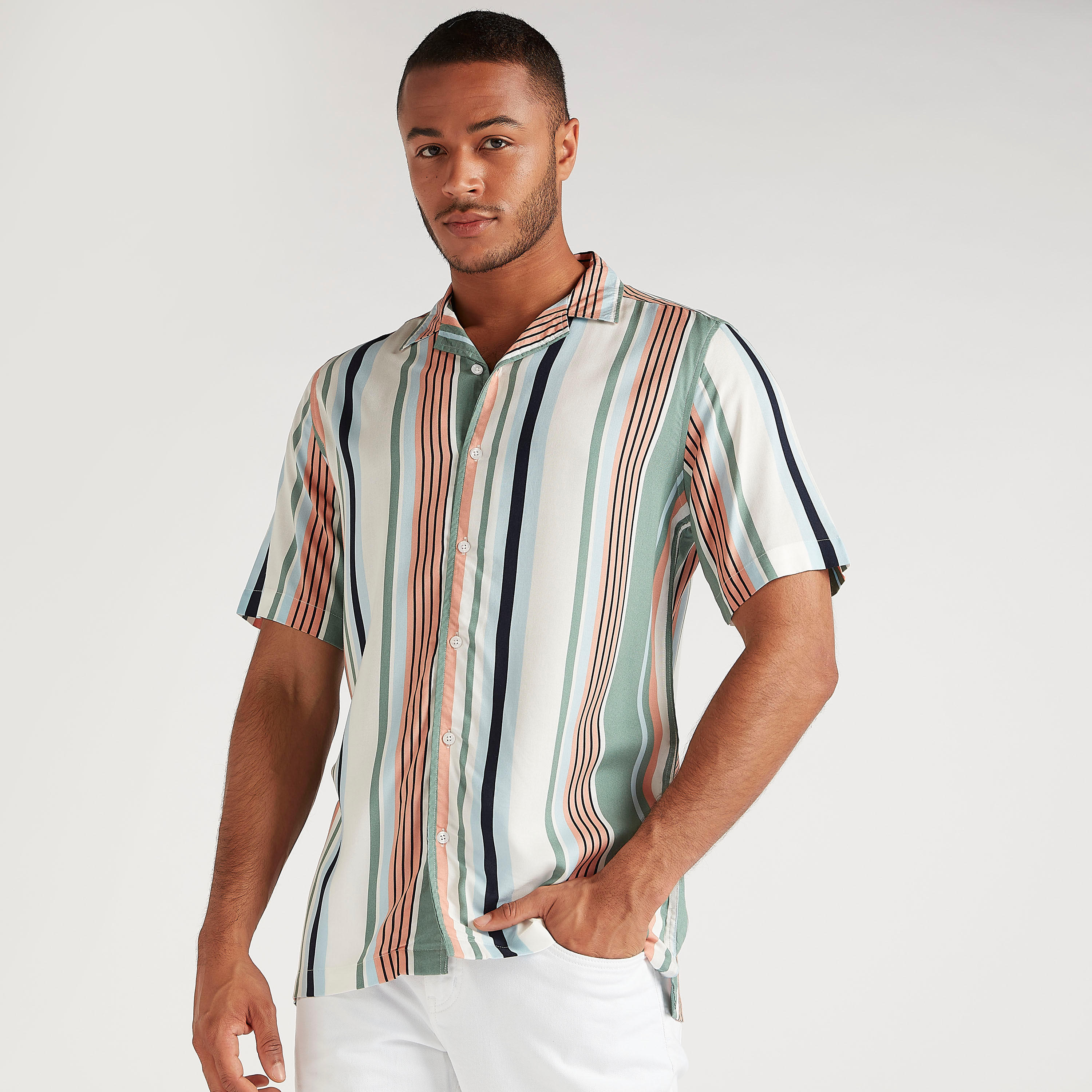 Striped Shirt with Short Sleeves and Button Closure-men-clothing-shirts-image-5