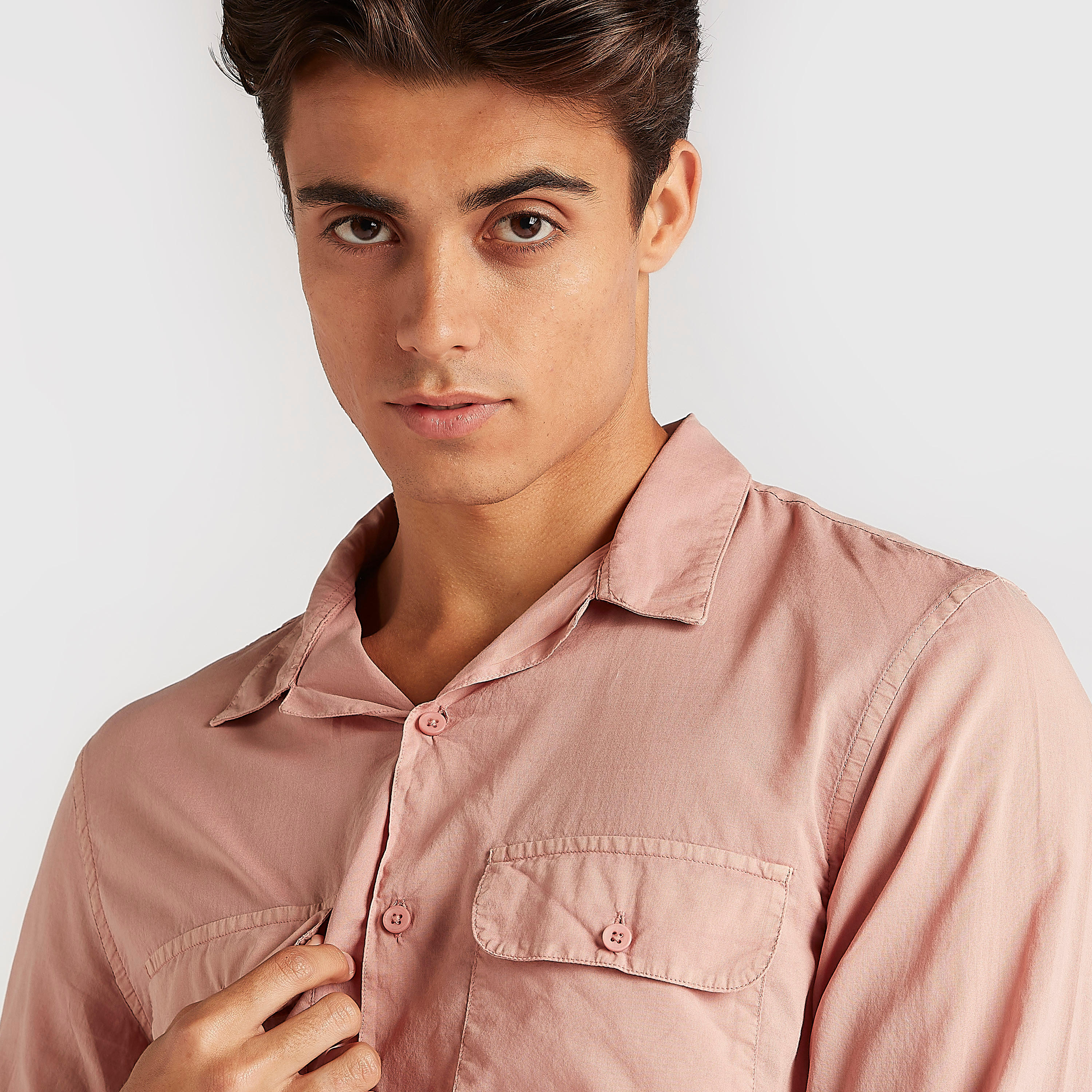 Solid Shirt with Long Sleeves and Flap Pockets-men-clothing-shirts-image-3