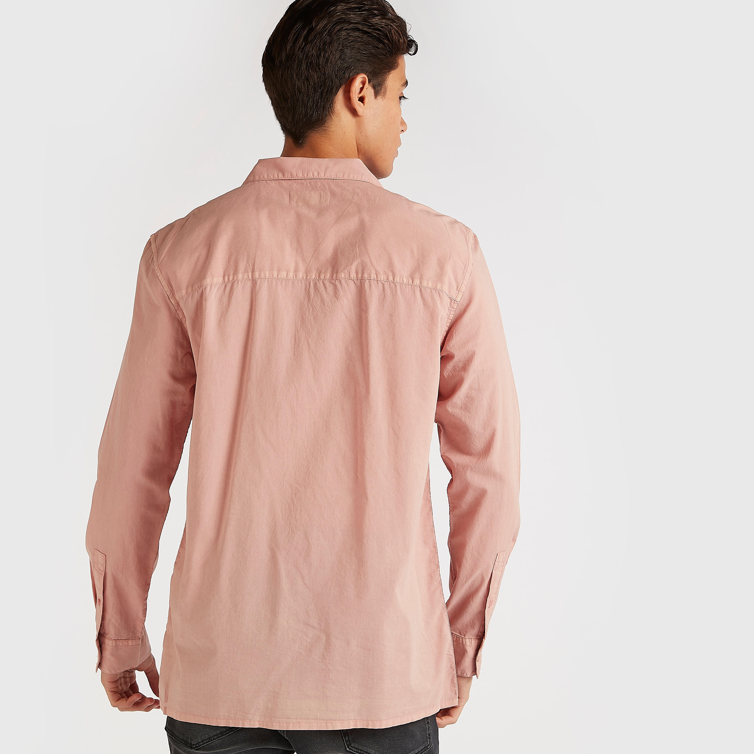 Solid Shirt with Long Sleeves and Flap Pockets-men-clothing-shirts-image-4