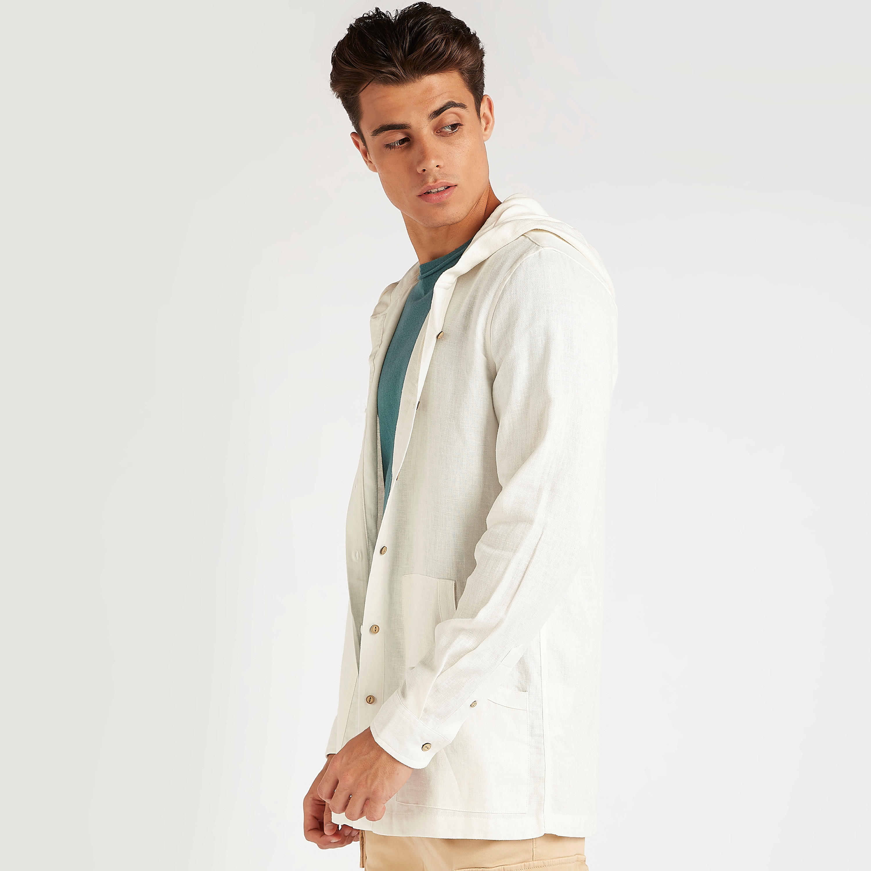 Solid Relaxed Shirt with Hood and Long Sleeves-men-clothing-shirts-image-2