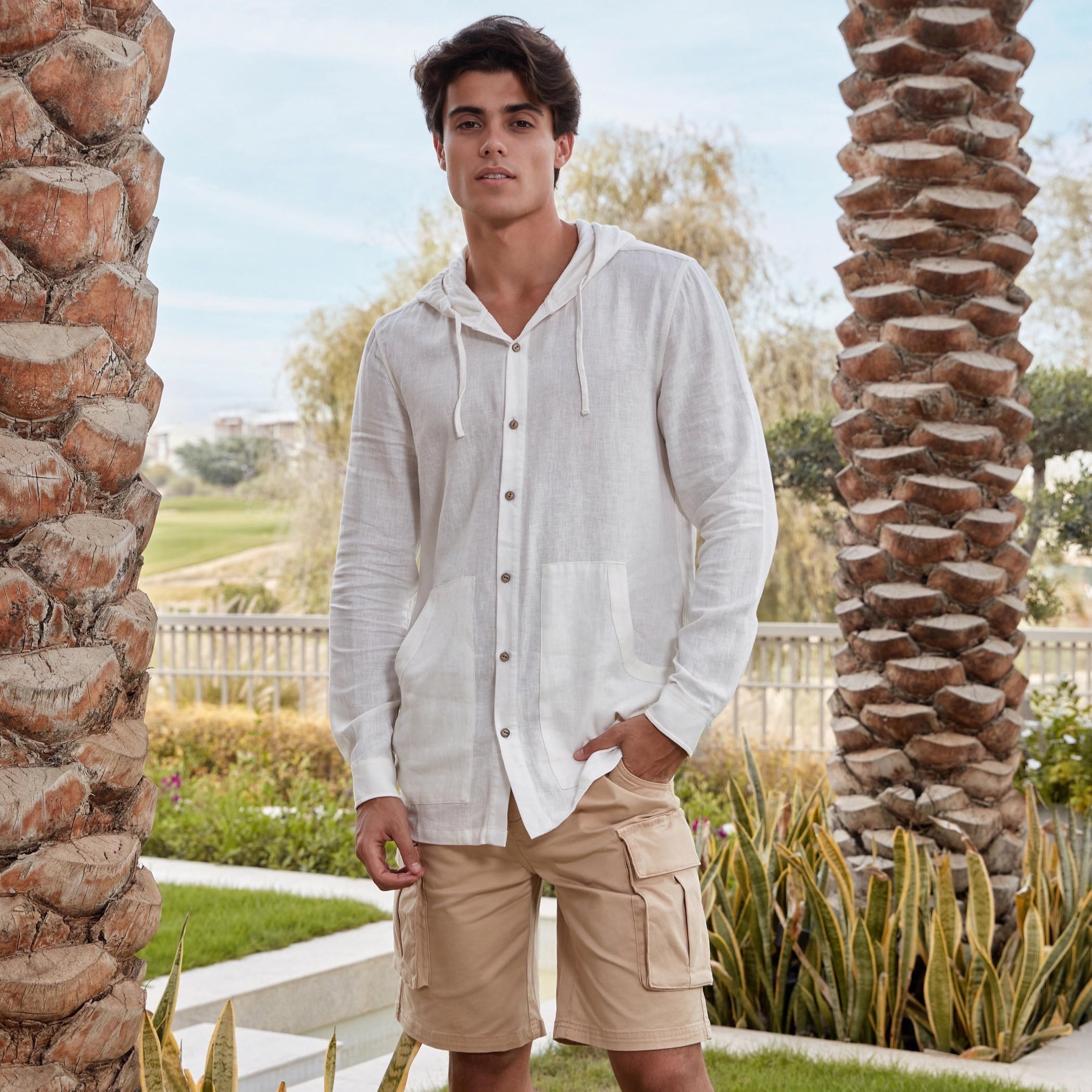 Solid Relaxed Shirt with Hood and Long Sleeves-men-clothing-shirts-image-1