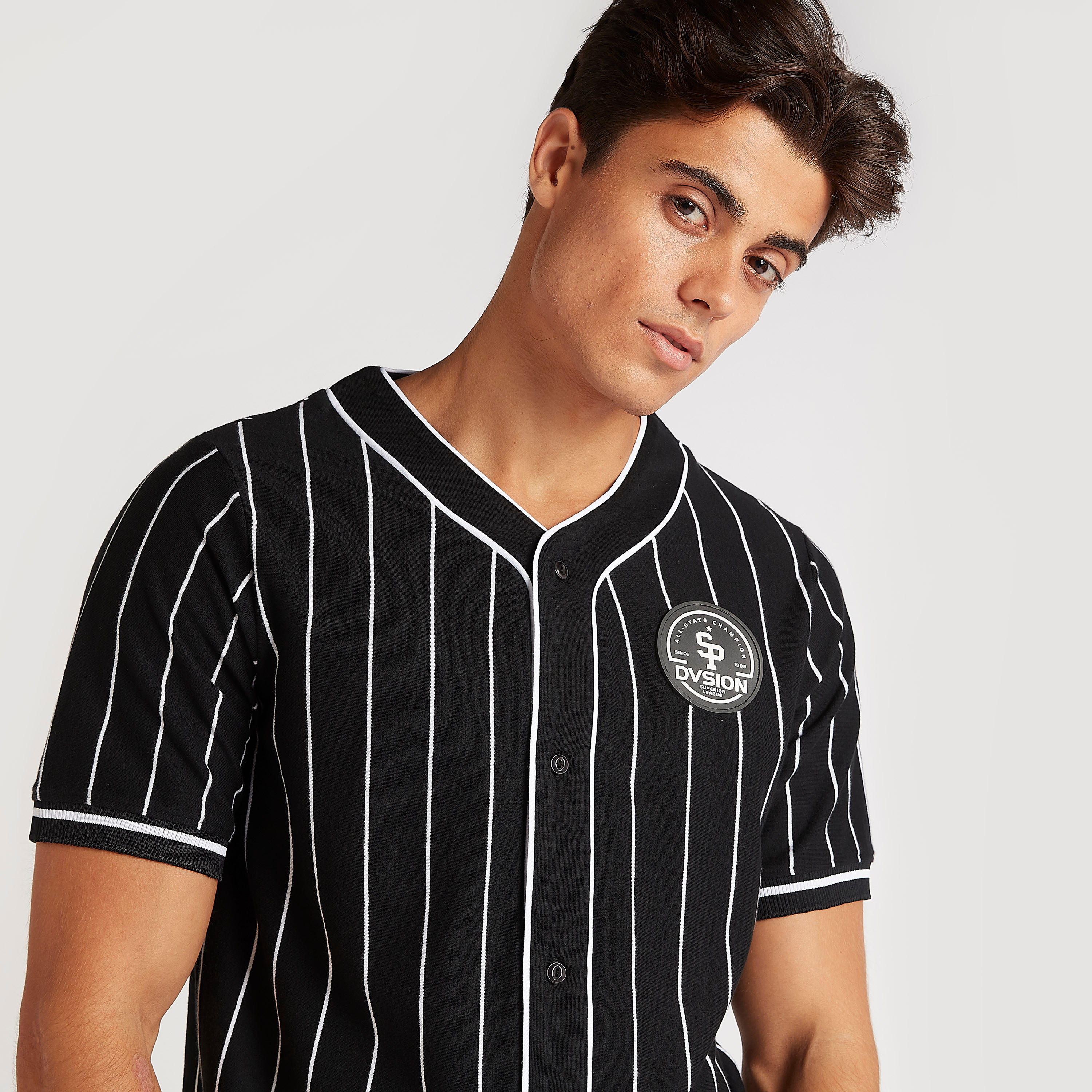 Striped Shirt with Short Sleeves and V-neck-men-clothing-shirts-image-2
