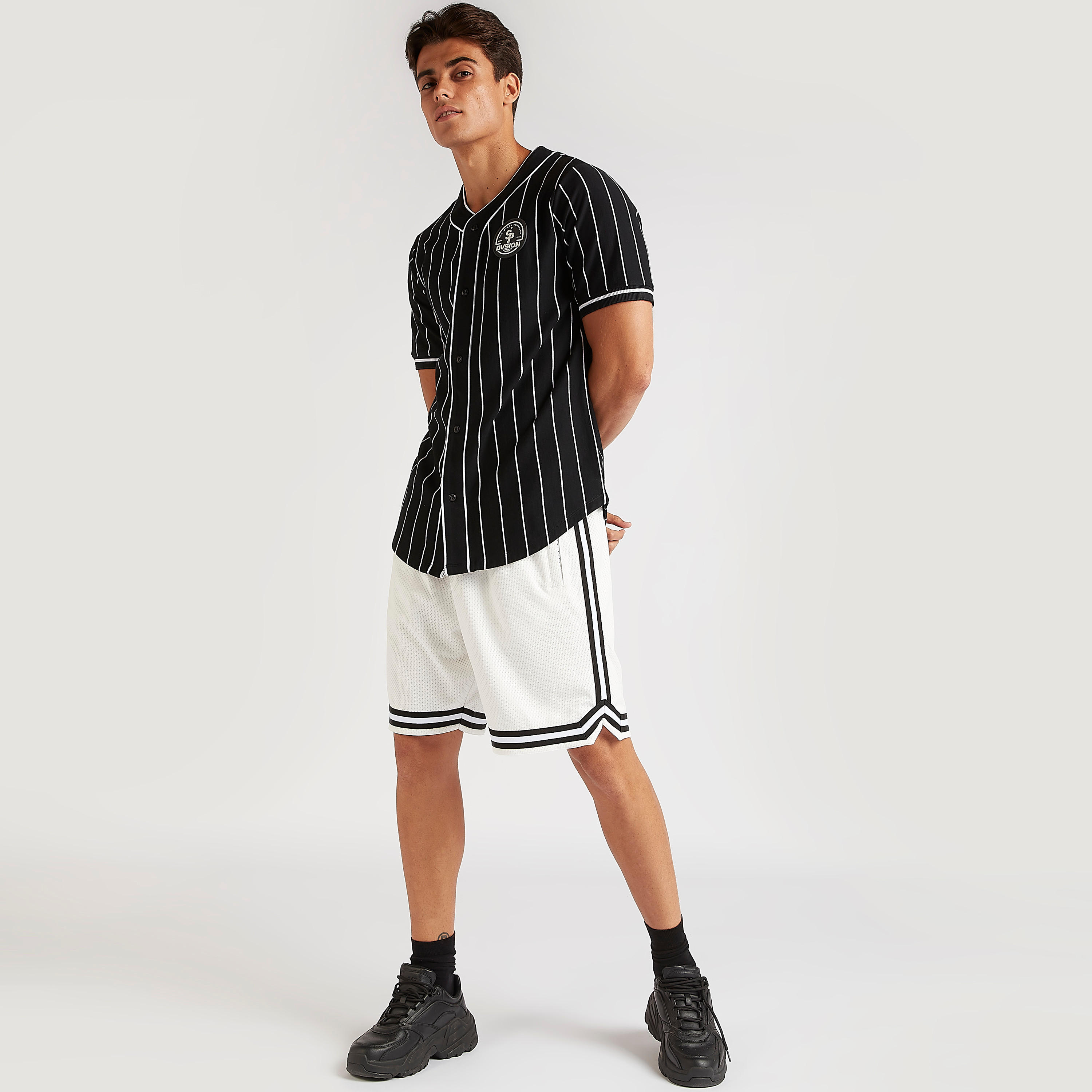 Striped Shirt with Short Sleeves and V-neck-men-clothing-shirts-image-3