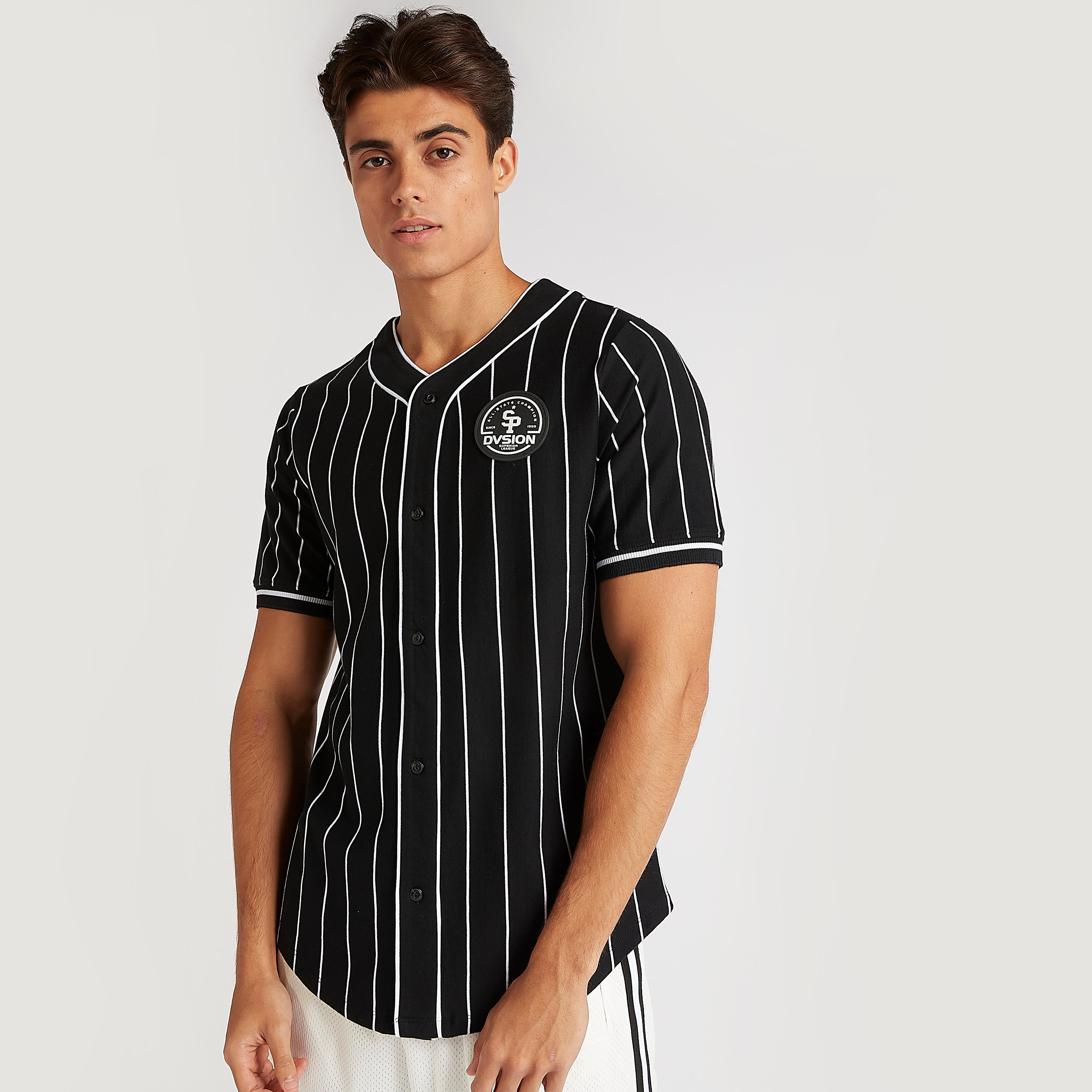 Striped Shirt with Short Sleeves and V-neck-men-clothing-shirts-image-4