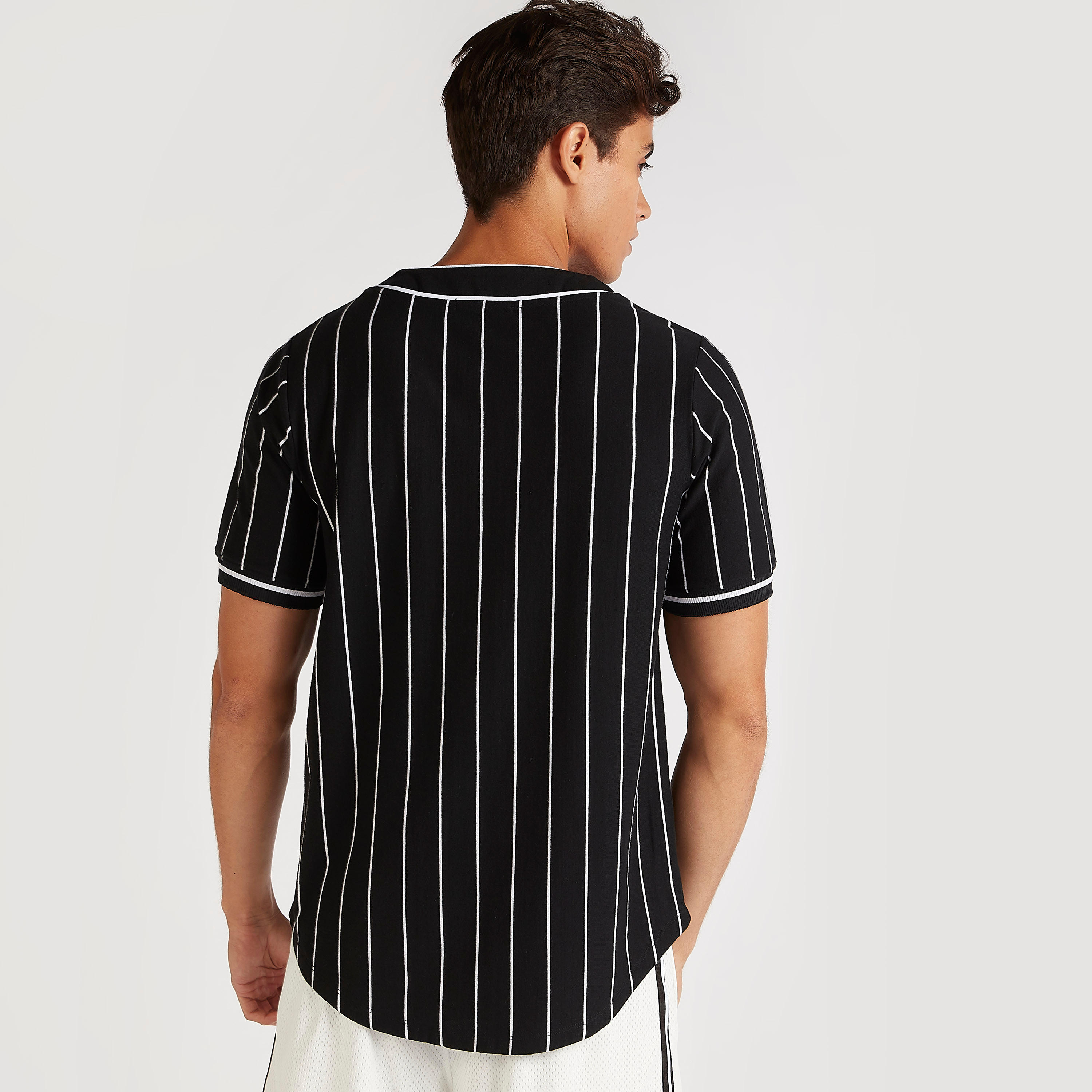 Striped Shirt with Short Sleeves and V-neck-men-clothing-shirts-image-5