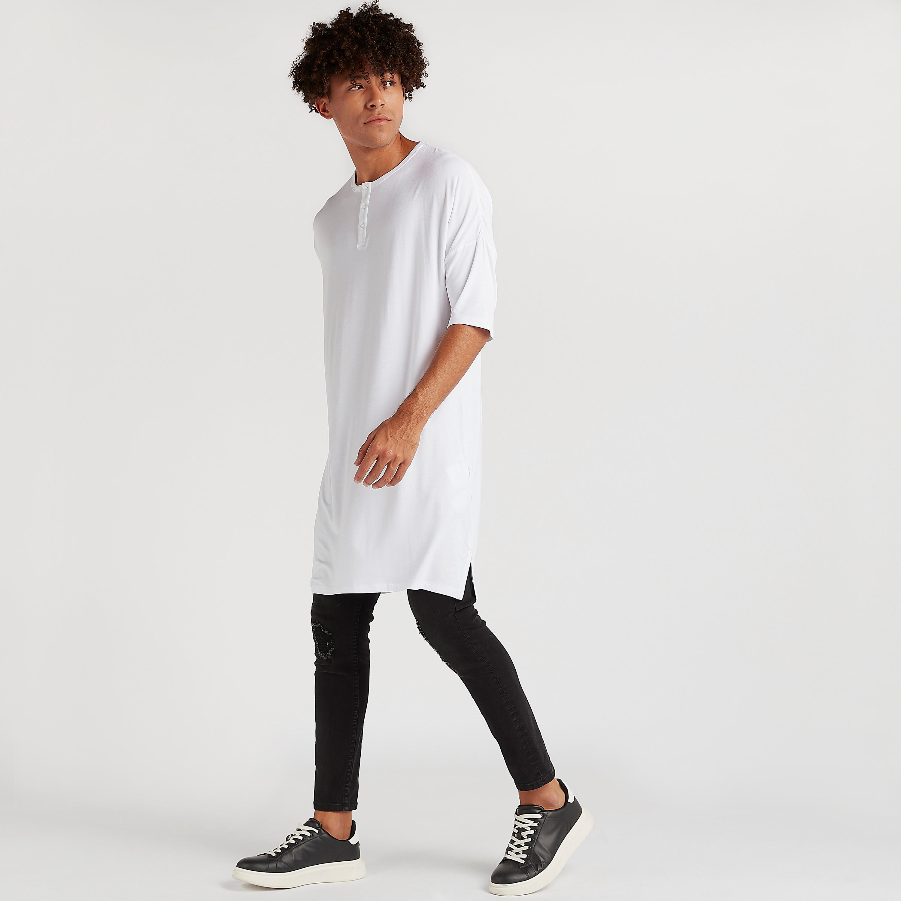 Solid Longline T-shirt with Henley Neck-men-clothing-tshirtsandpolos-tshirts-image-2