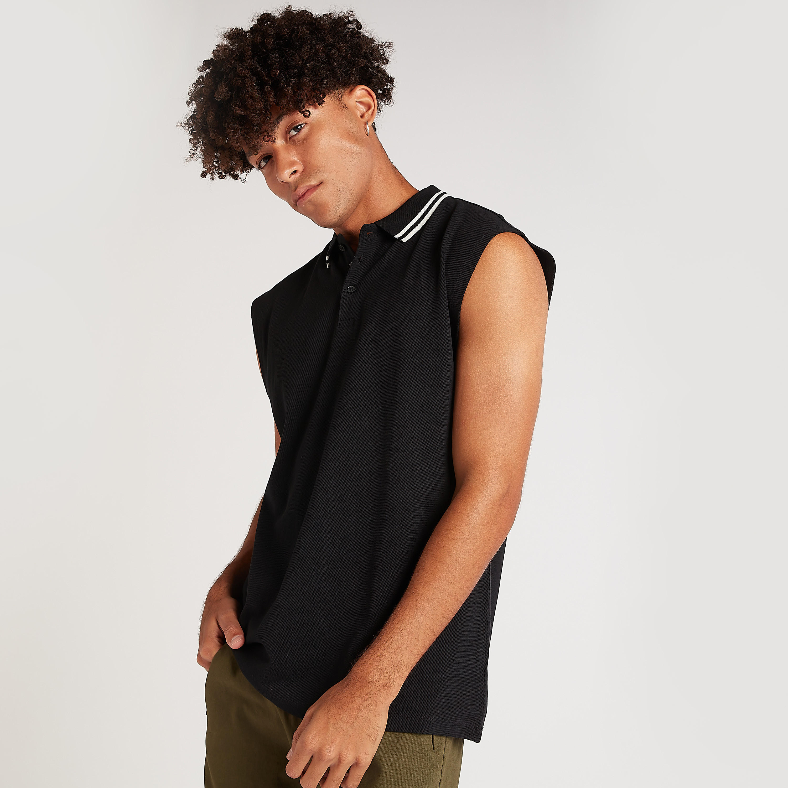 Solid Sleeveless Polo T-shirt with Collar Tipping-men-clothing-tshirtsandpolos-polos-image-2