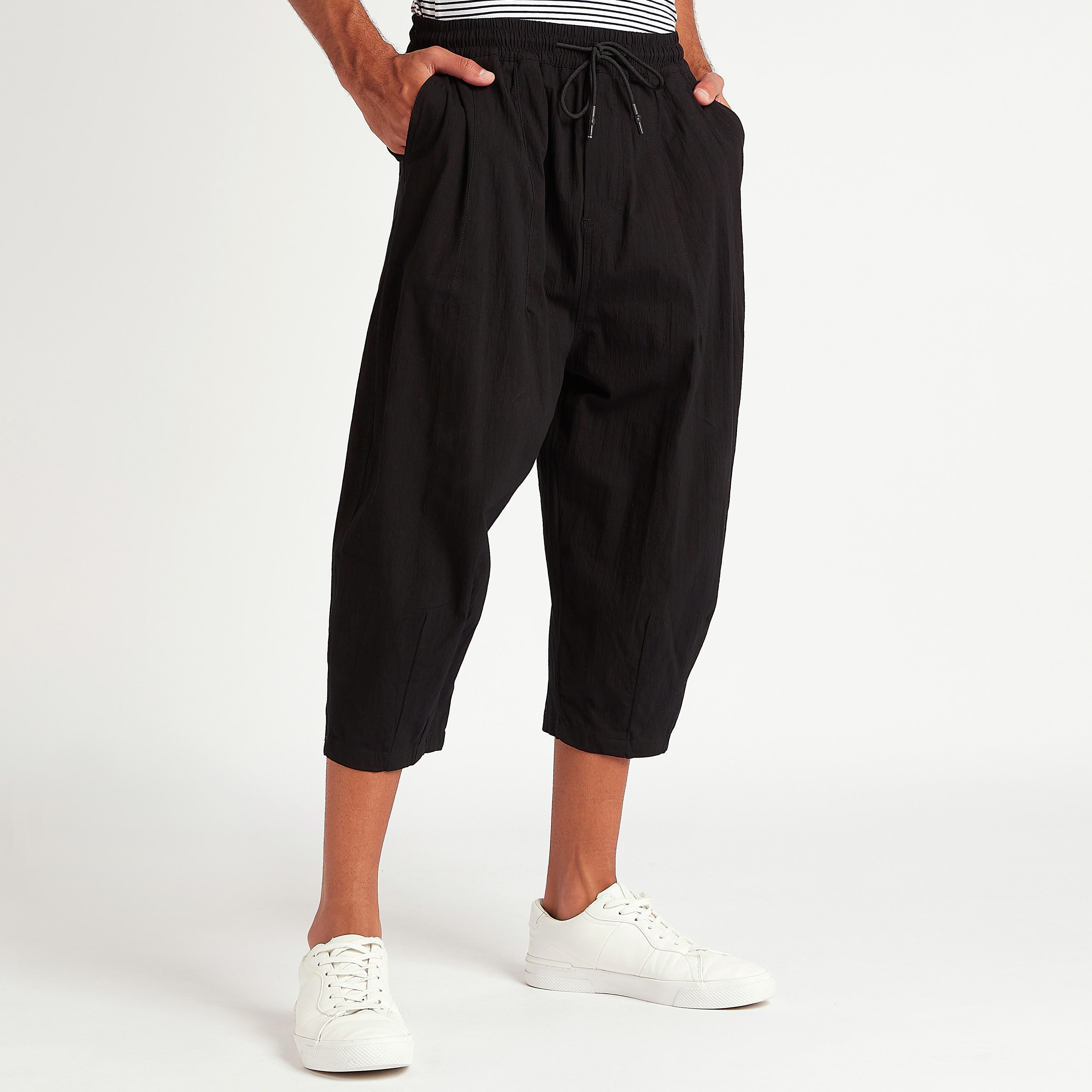 Solid Mid-Rise Relaxed Fit Cropped Pants with Drawstring Closure-men-clothing-bottoms-joggers-image-1