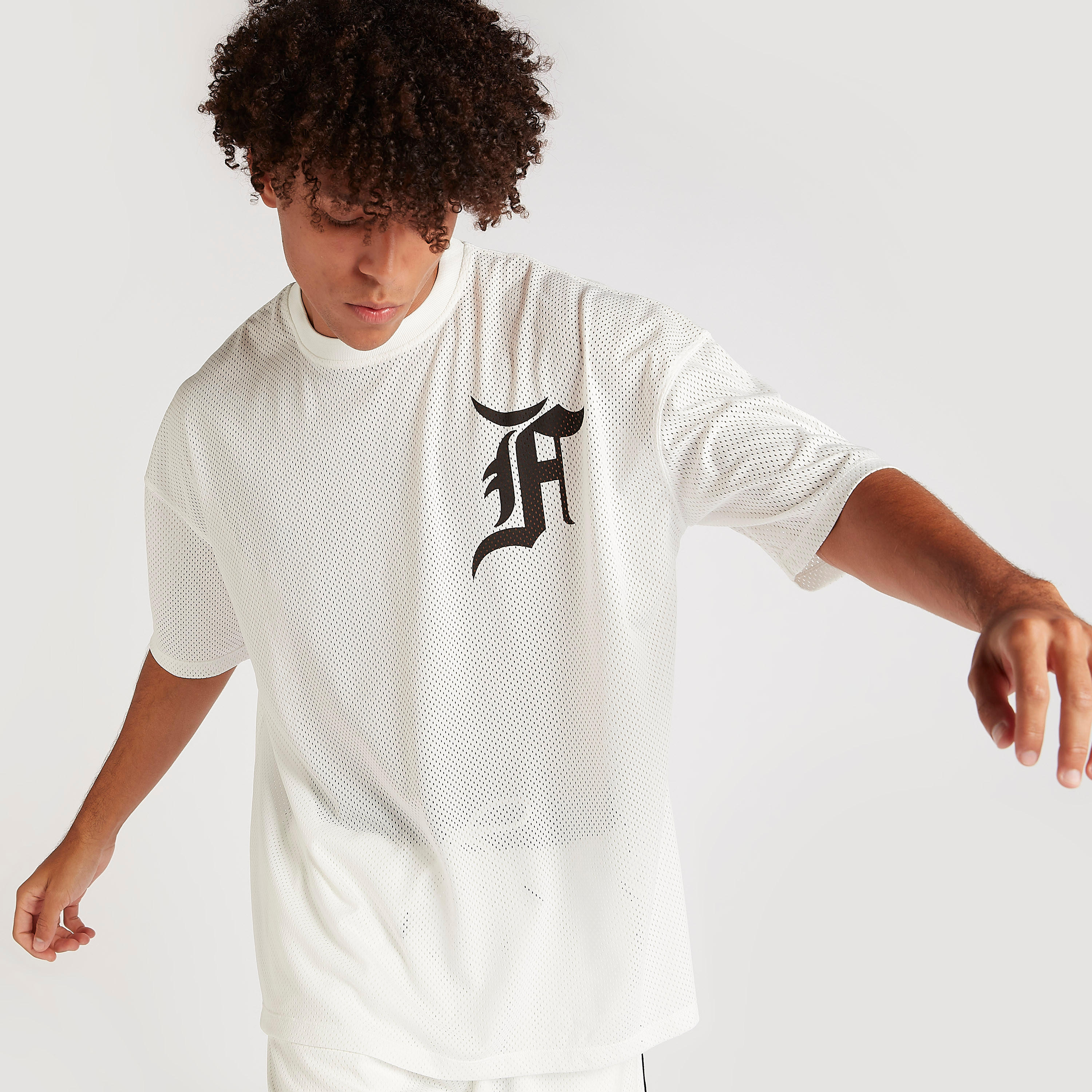 Printed Oversized Mesh T-shirt with Short Sleeves-men-clothing-tshirtsandpolos-tshirts-image-1