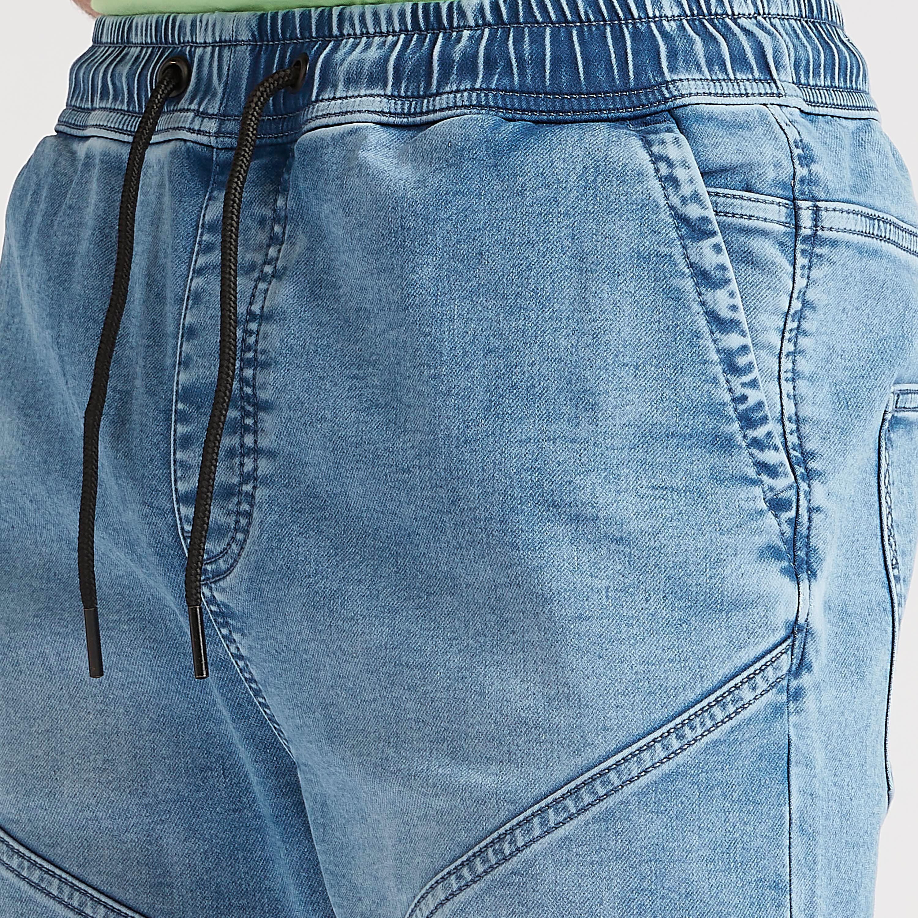 شورت دنيم سادة بخصر مطّاطي متوسّط الارتفاع-men-clothing-bottoms-shorts-image-3