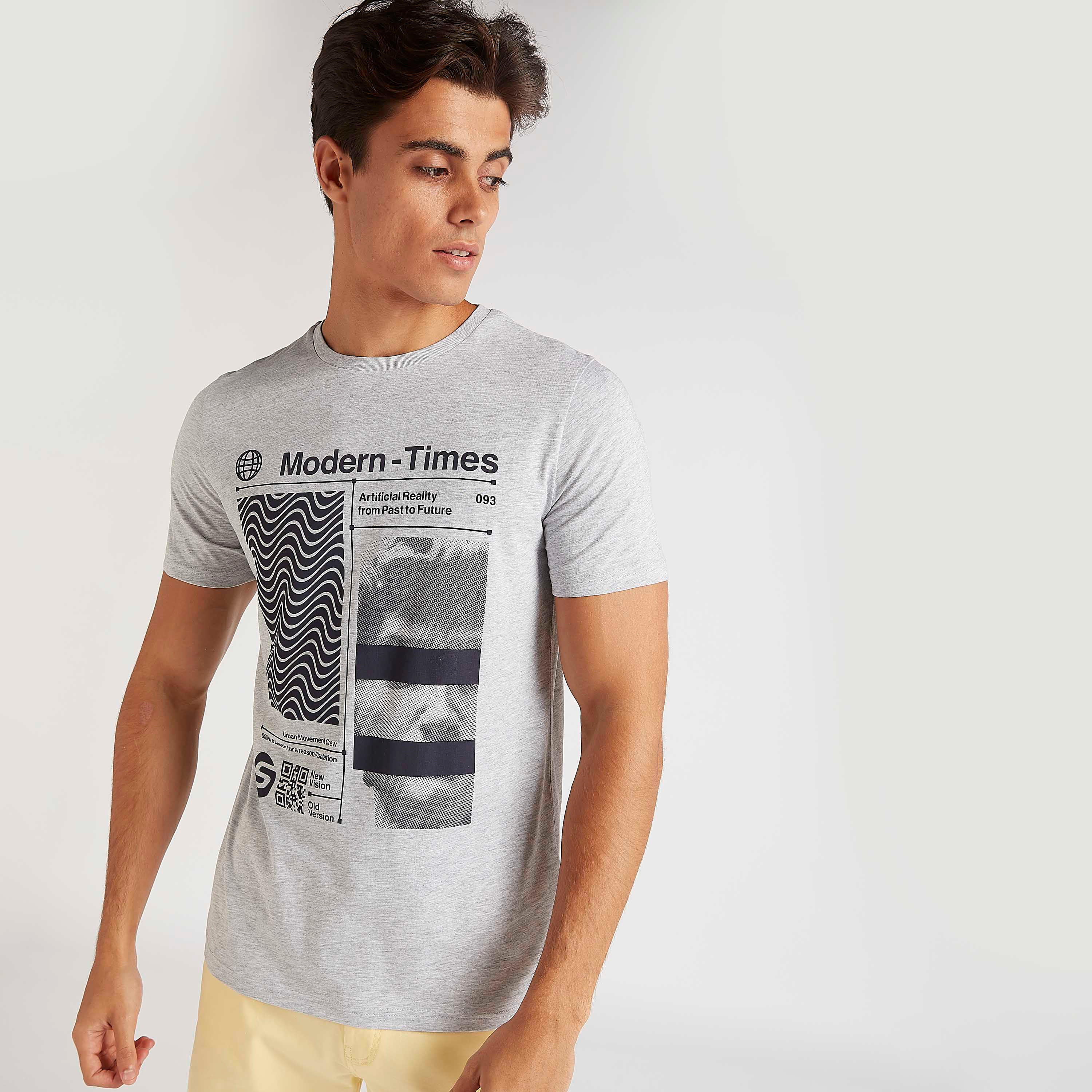 Graphic Print T-shirt with Crew Neck and Short Sleeves-men-clothing-tshirtsandpolos-tshirts-image-1
