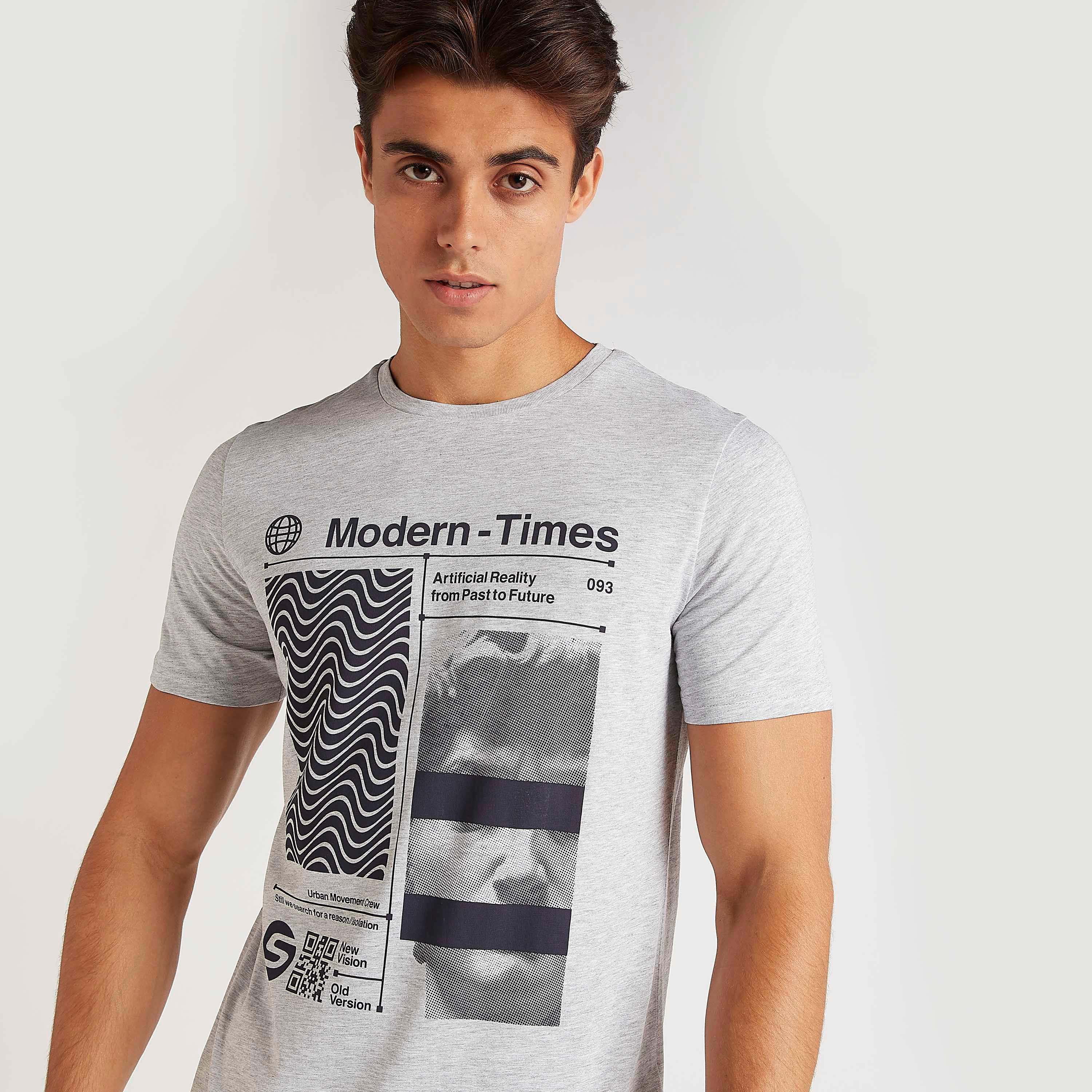 Graphic Print T-shirt with Crew Neck and Short Sleeves-men-clothing-tshirtsandpolos-tshirts-image-3
