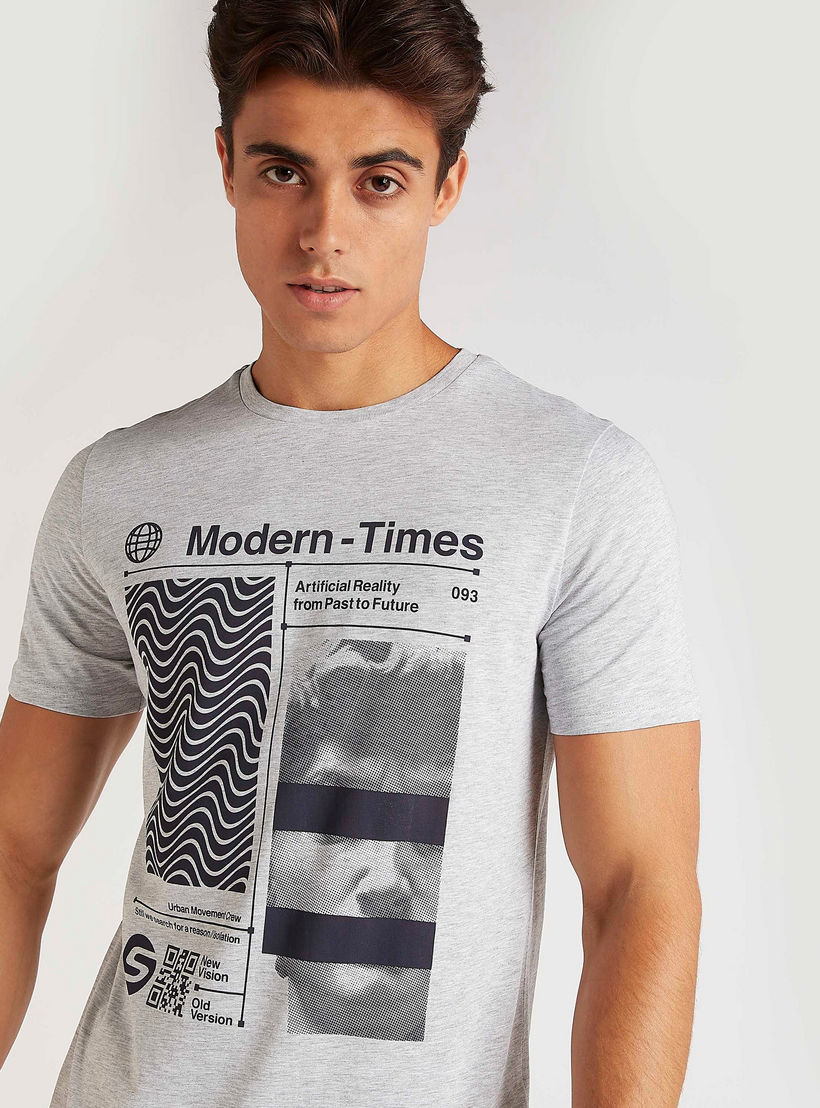 Graphic Print T-shirt with Crew Neck and Short Sleeves-men-clothing-tshirtsandpolos-tshirts-image-3
