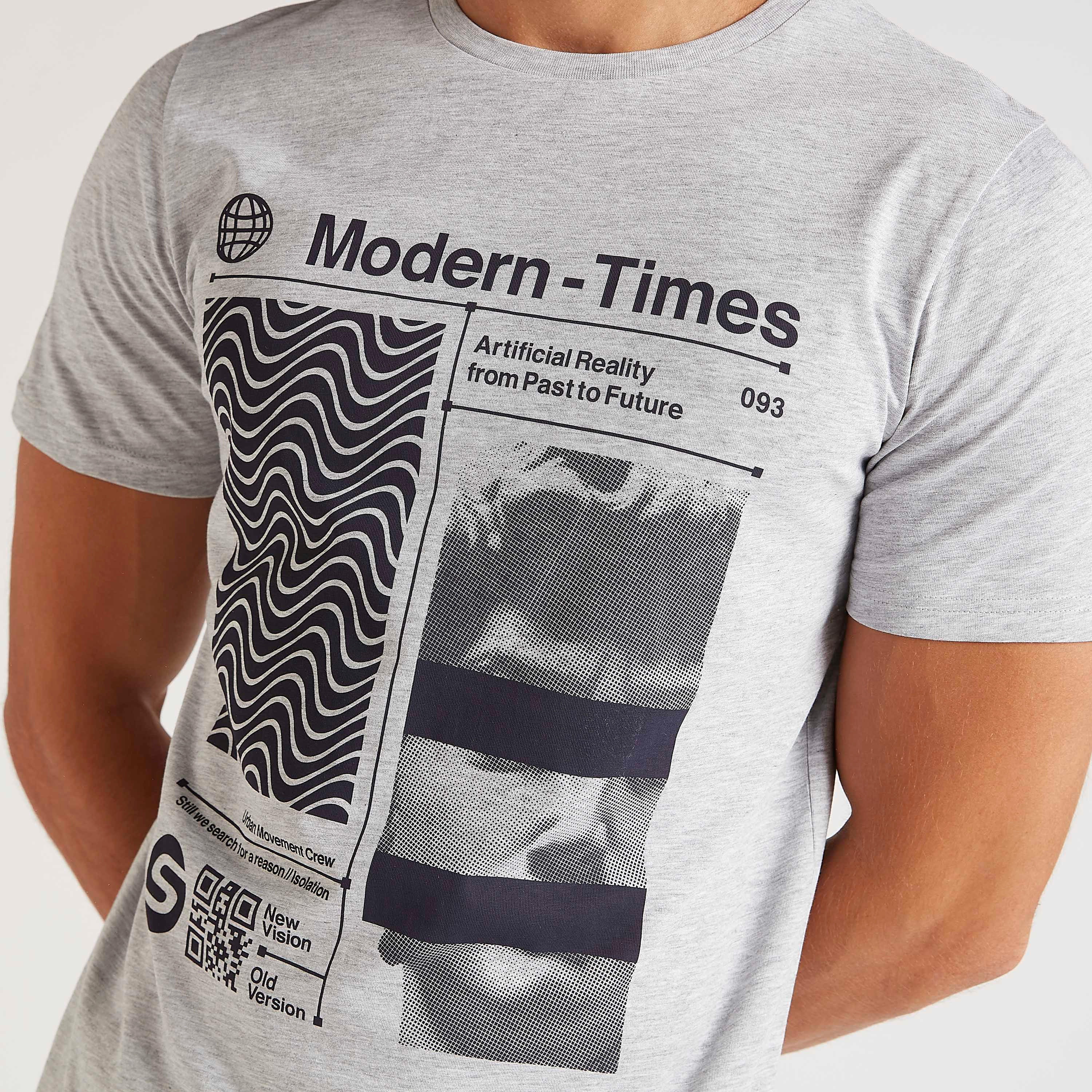 Graphic Print T-shirt with Crew Neck and Short Sleeves-men-clothing-tshirtsandpolos-tshirts-image-5