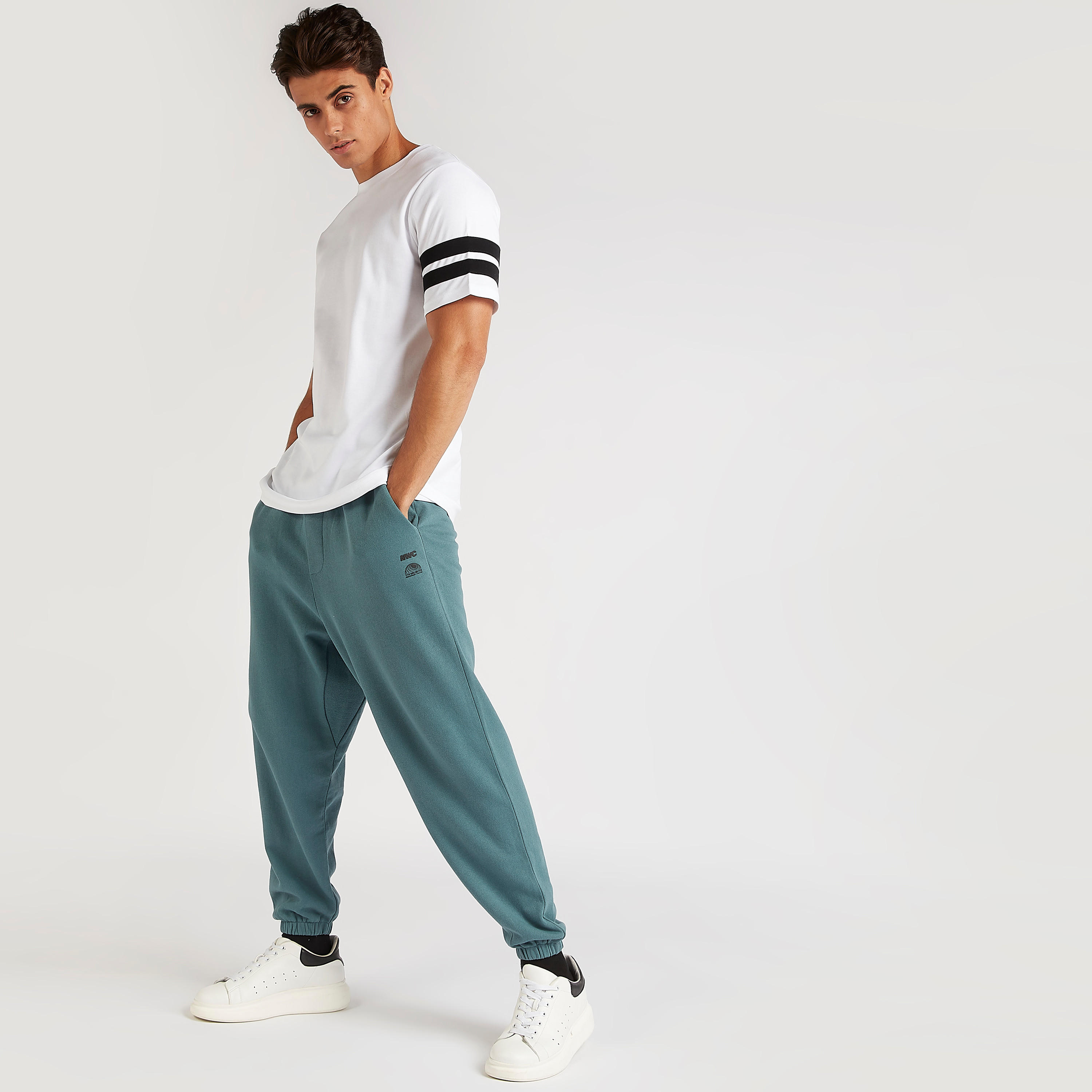 Solid T-shirt with Striped Short Sleeves-men-clothing-tshirtsandpolos-tshirts-image-2