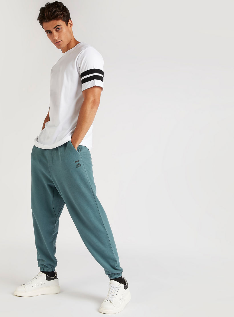 Solid T-shirt with Striped Short Sleeves-men-clothing-tshirtsandpolos-tshirts-image-2
