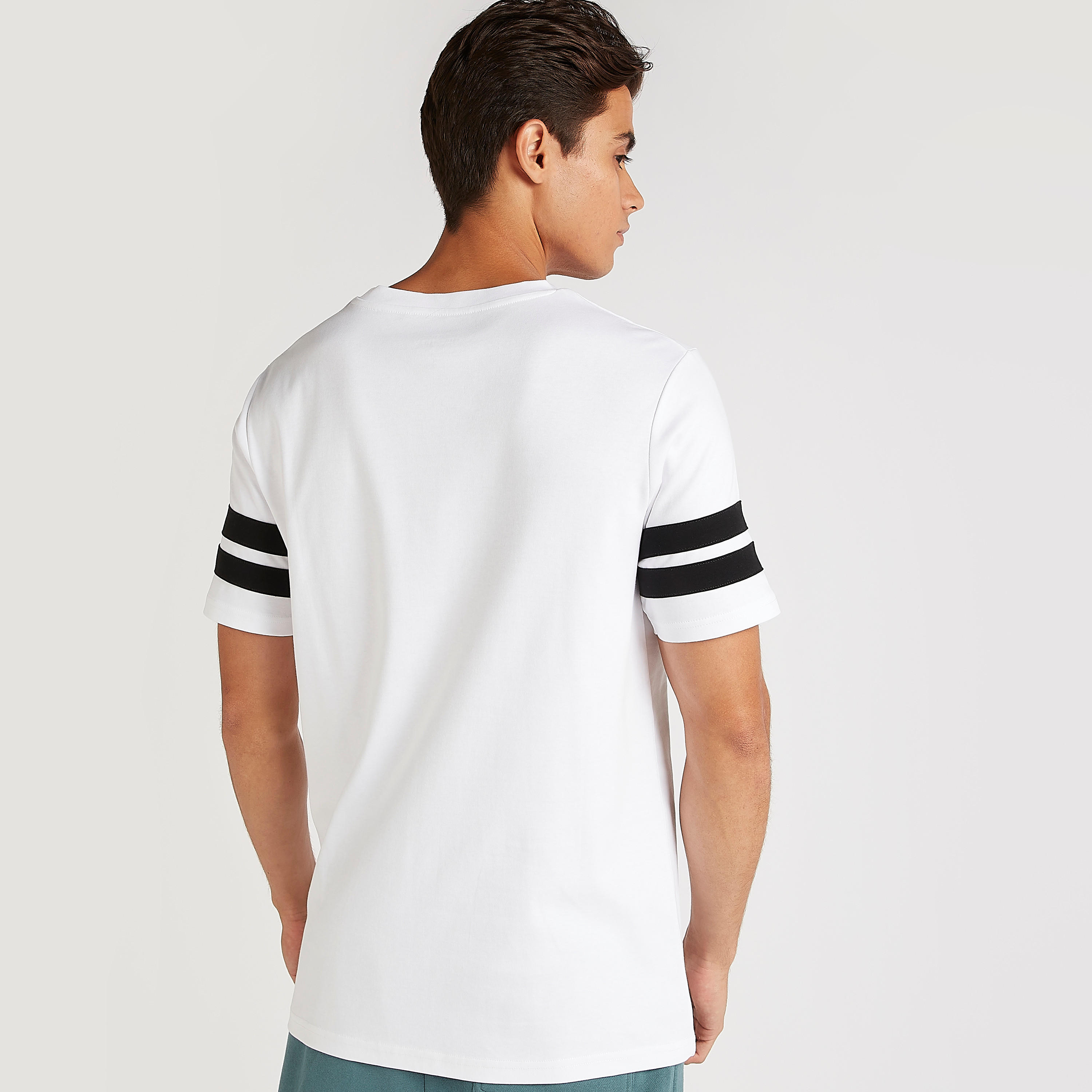 Solid T-shirt with Striped Short Sleeves-men-clothing-tshirtsandpolos-tshirts-image-4