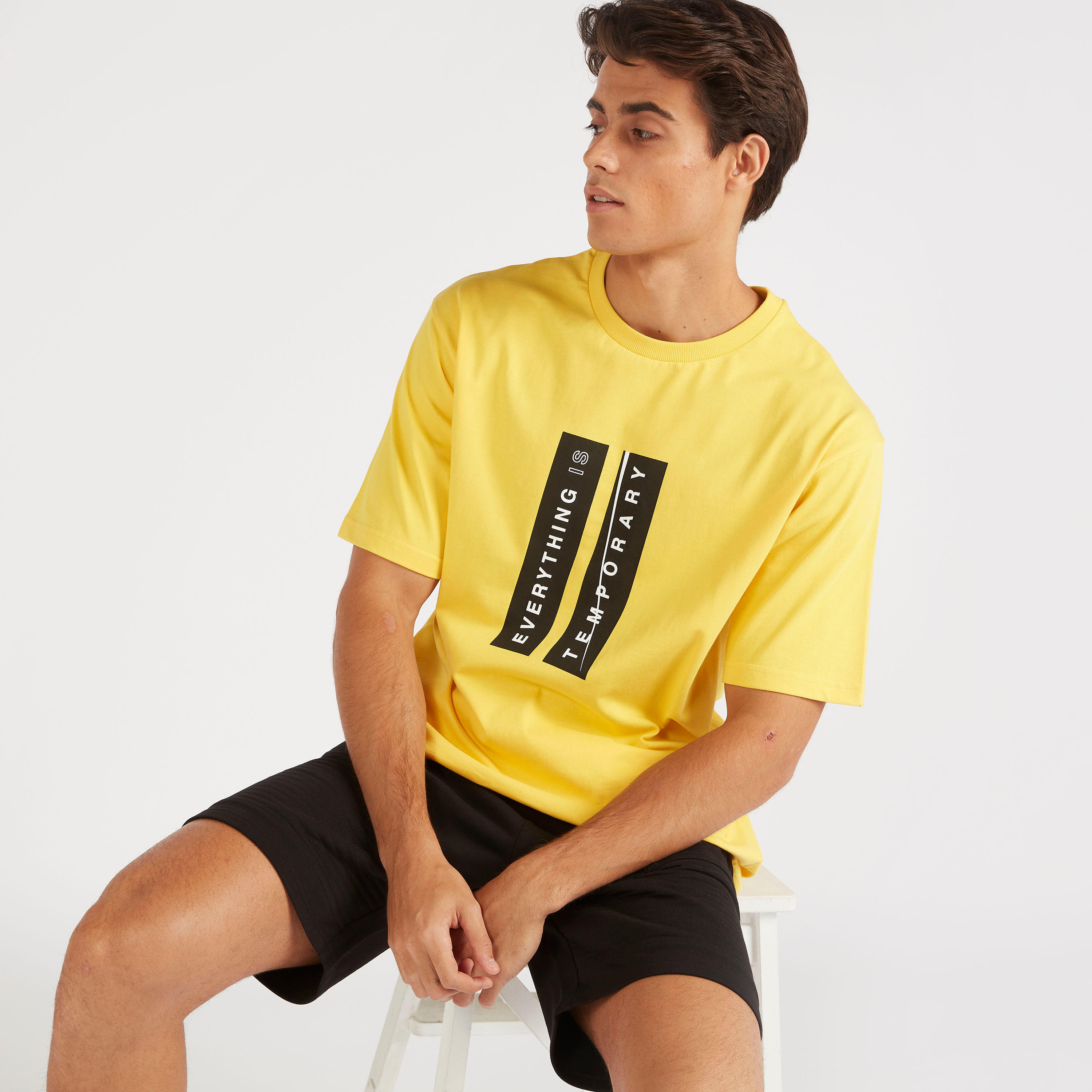 Printed Crew Neck T-shirt with Short Sleeves-men-clothing-tshirtsandpolos-tshirts-image-1