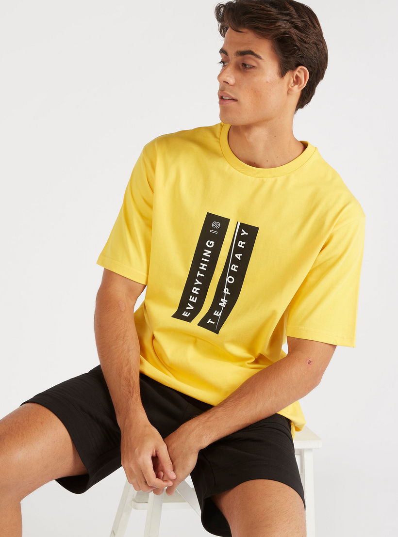 Printed Crew Neck T-shirt with Short Sleeves-men-clothing-tshirtsandpolos-tshirts-image-1