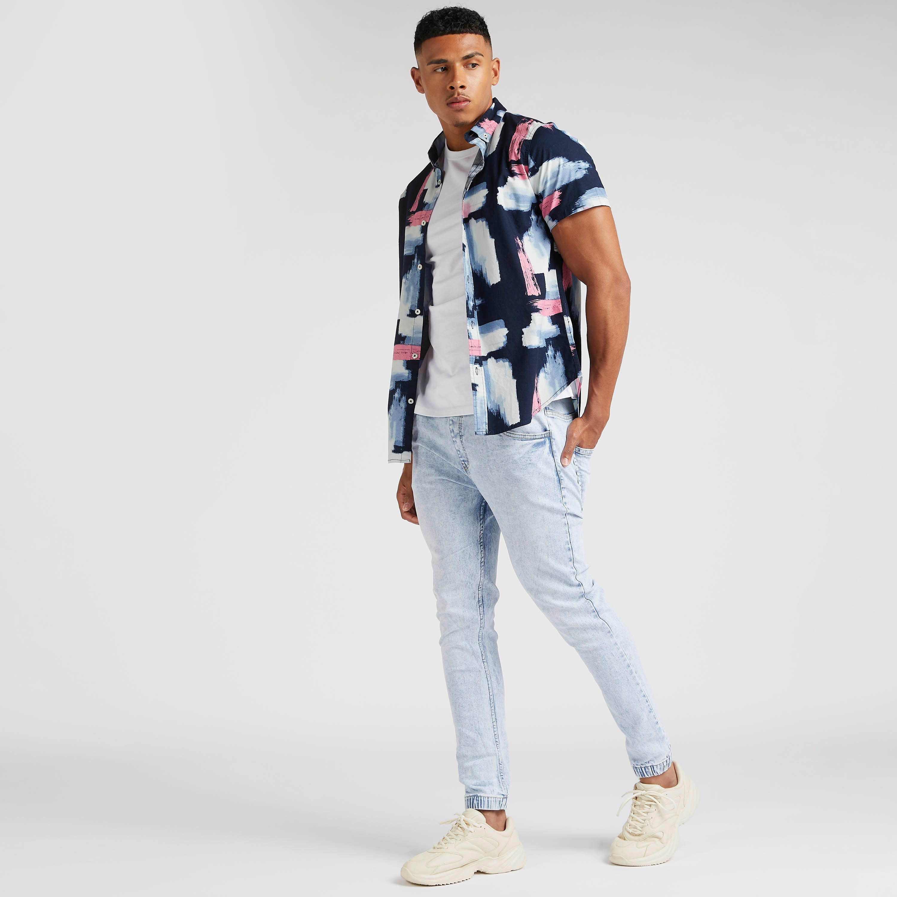 Printed Shirt with Spread Collar and Short Sleeves-men-clothing-shirts-image-2