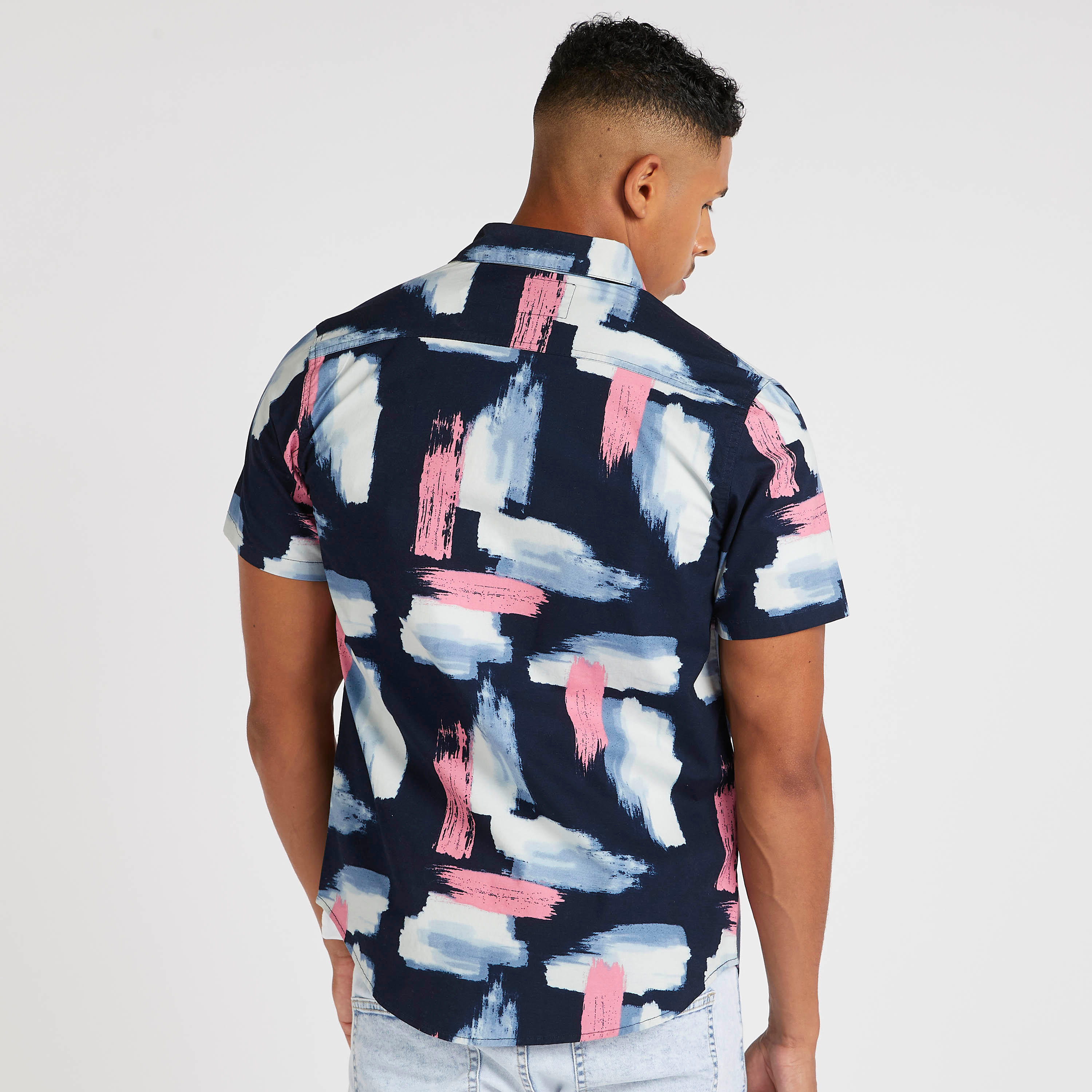 Printed Shirt with Spread Collar and Short Sleeves-men-clothing-shirts-image-4