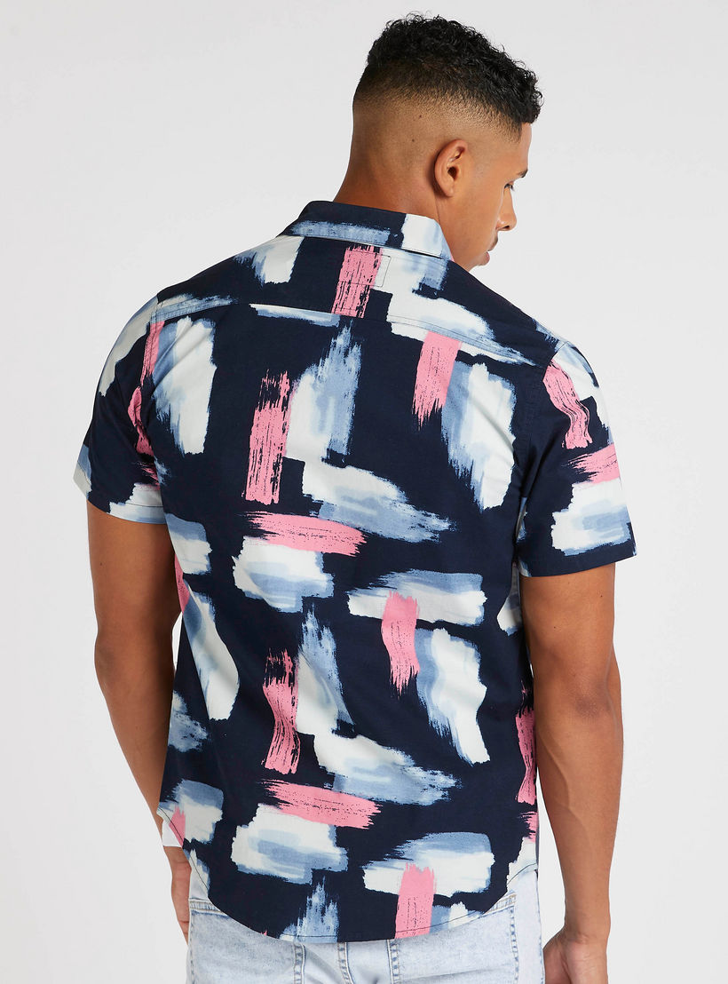 Printed Shirt with Spread Collar and Short Sleeves-men-clothing-shirts-image-4