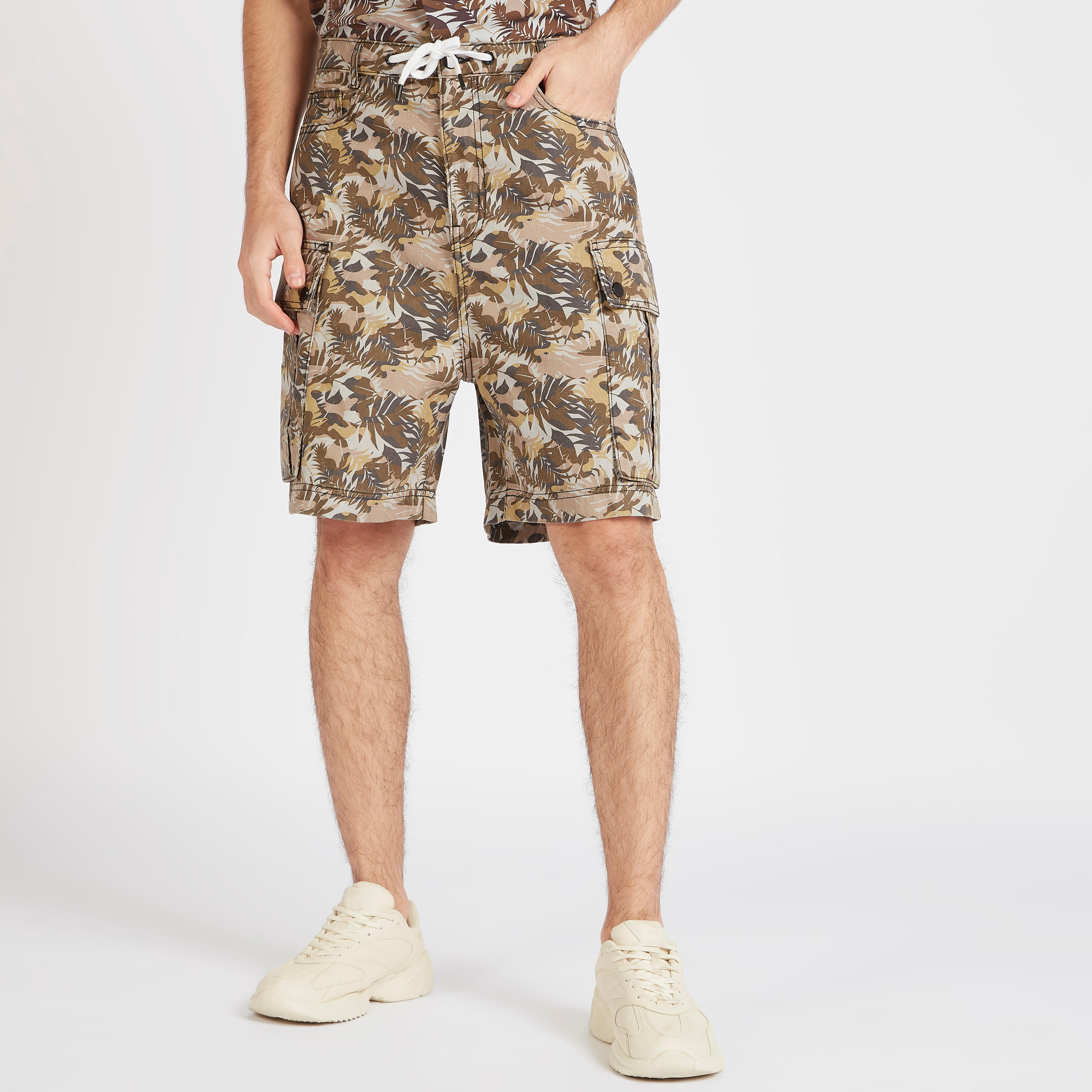 Printed Mid-Rise Shorts with Drawstring Closure-men-clothing-bottoms-shorts-image-1