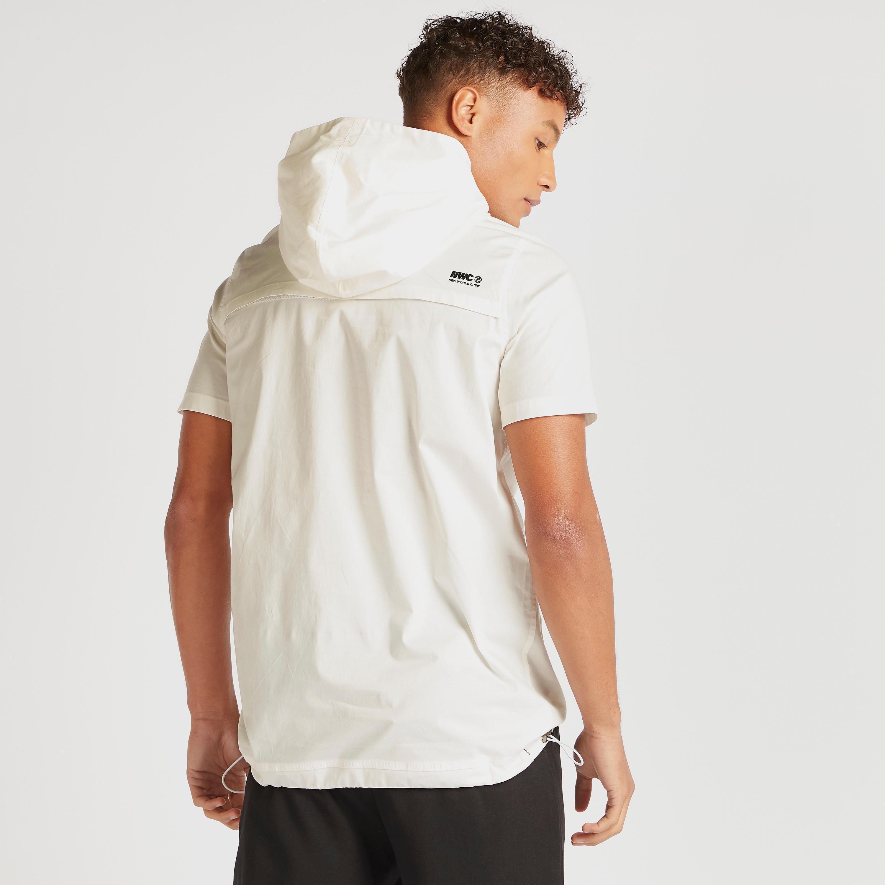 Solid Hooded Shirt with Short Sleeves and Kangaroo Pockets-men-clothing-shirts-image-4
