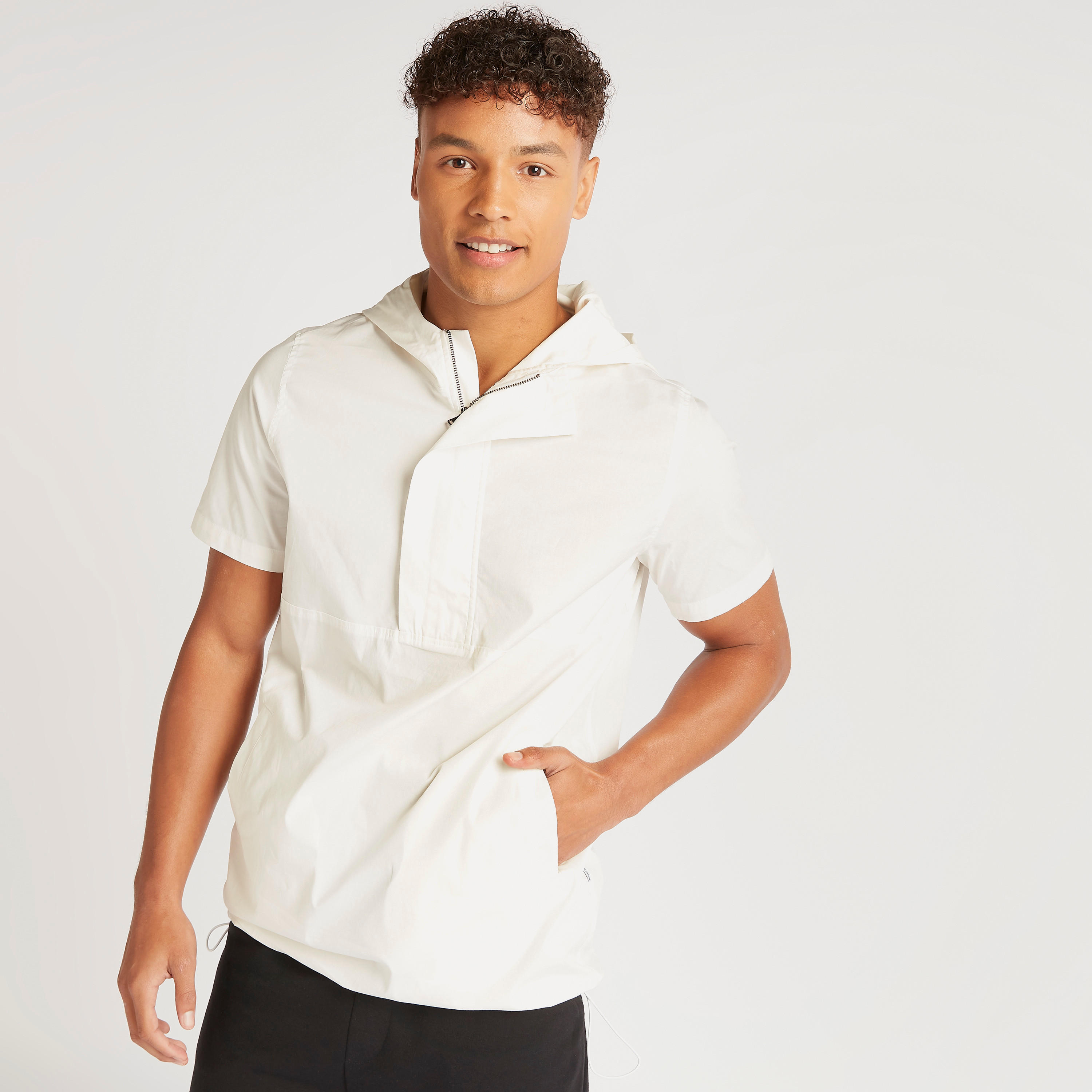 Solid Hooded Shirt with Short Sleeves and Kangaroo Pockets-men-clothing-shirts-image-8