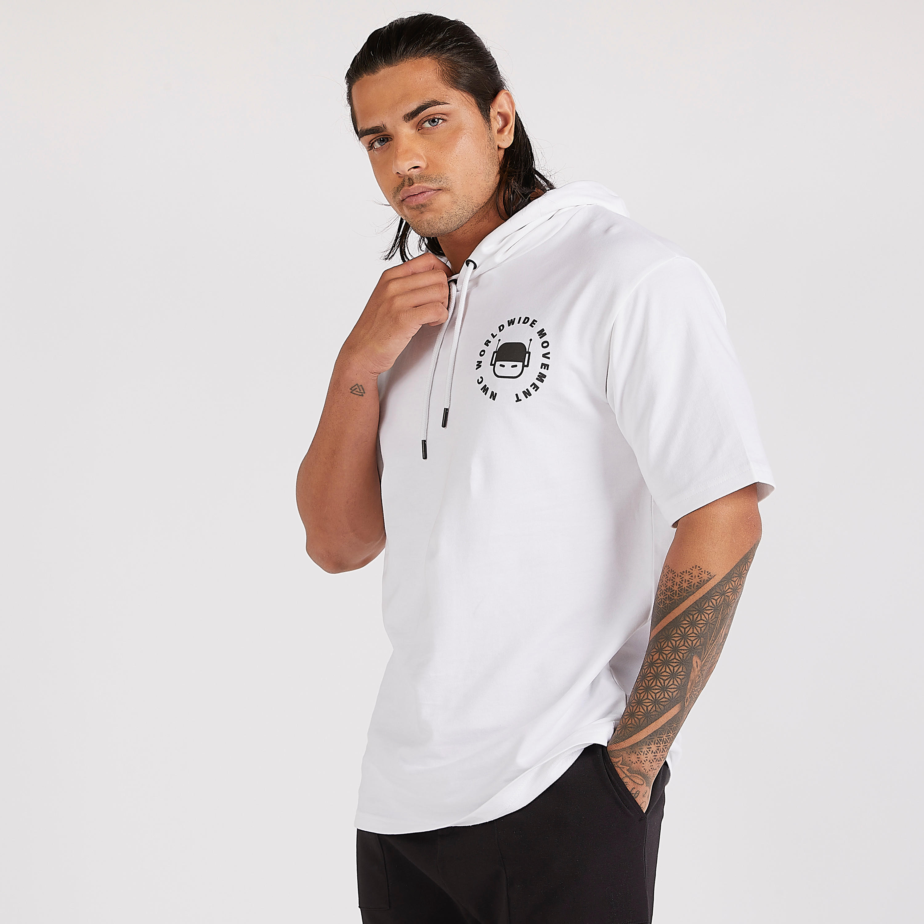 Printed T-shirt with Short Sleeves and Hood-men-clothing-tshirtsandpolos-tshirts-image-1