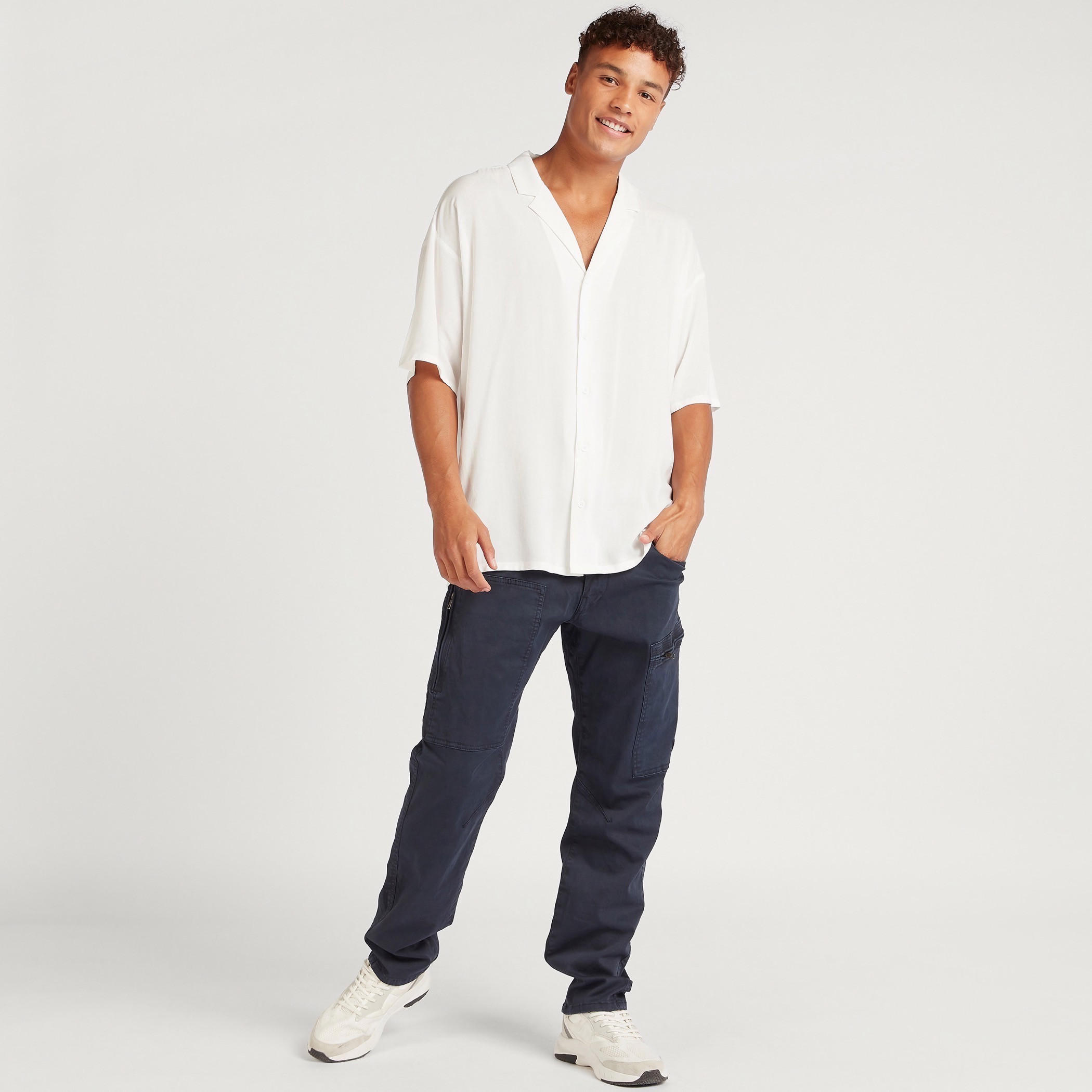 Solid Shirt with Camp Collar and Short Sleeves-men-clothing-shirts-image-2