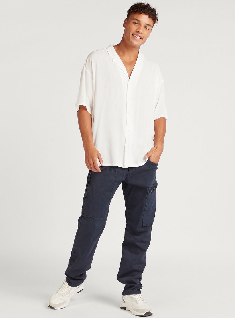 Solid Shirt with Camp Collar and Short Sleeves-men-clothing-shirts-image-2