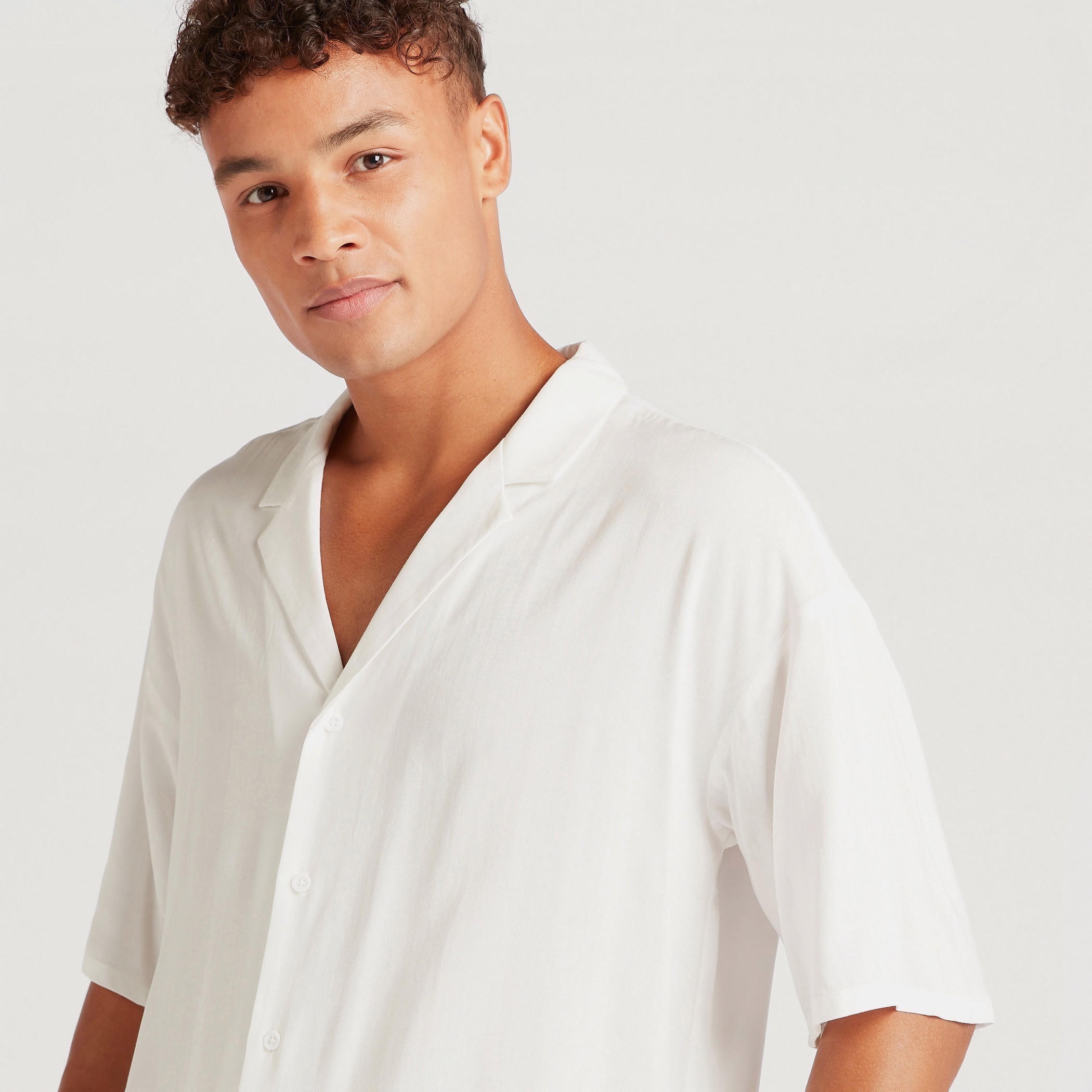 Solid Shirt with Camp Collar and Short Sleeves-men-clothing-shirts-image-3