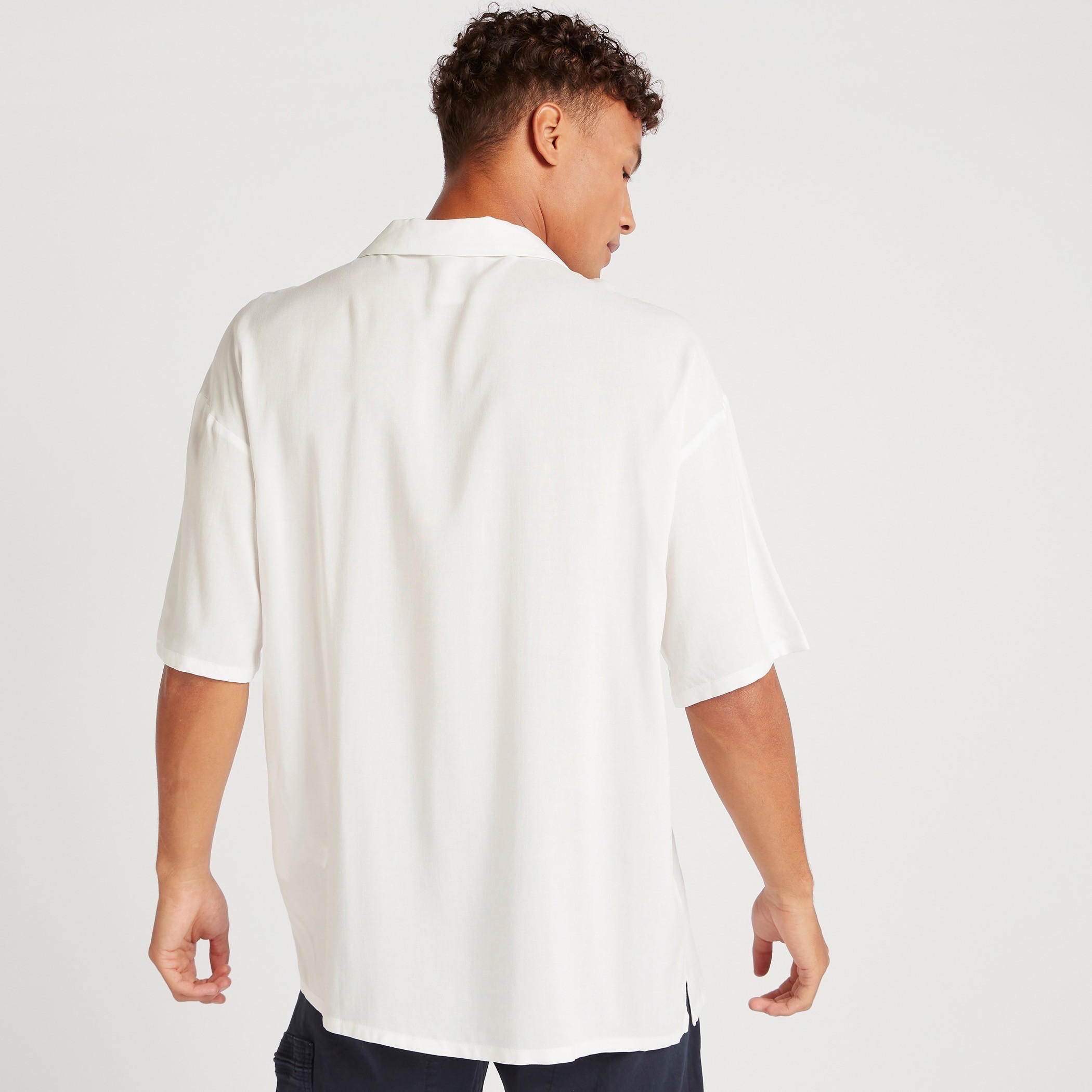 Solid Shirt with Camp Collar and Short Sleeves-men-clothing-shirts-image-4