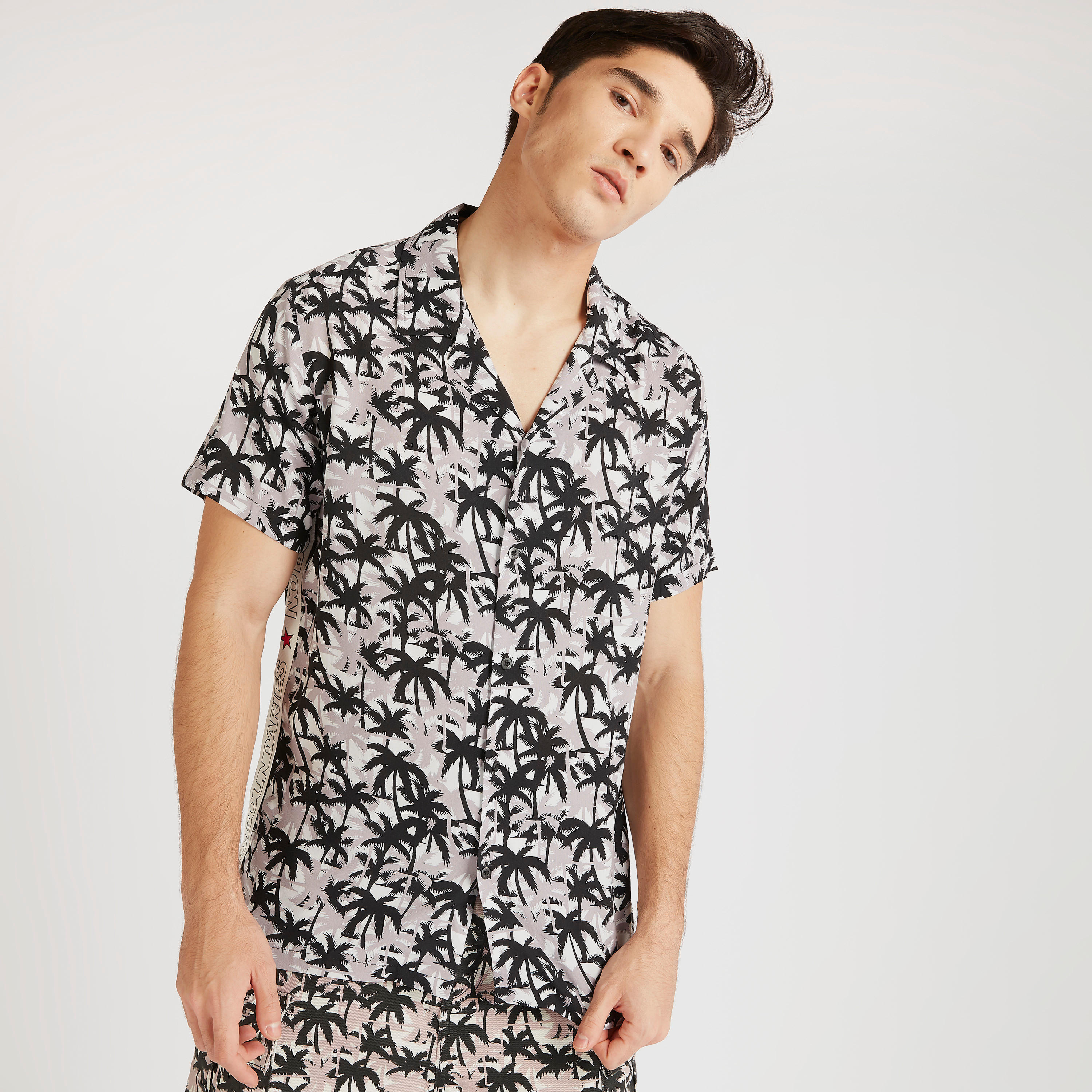 Printed Shirt with Short Sleeves and Button Placket-men-clothing-shirts-image-1