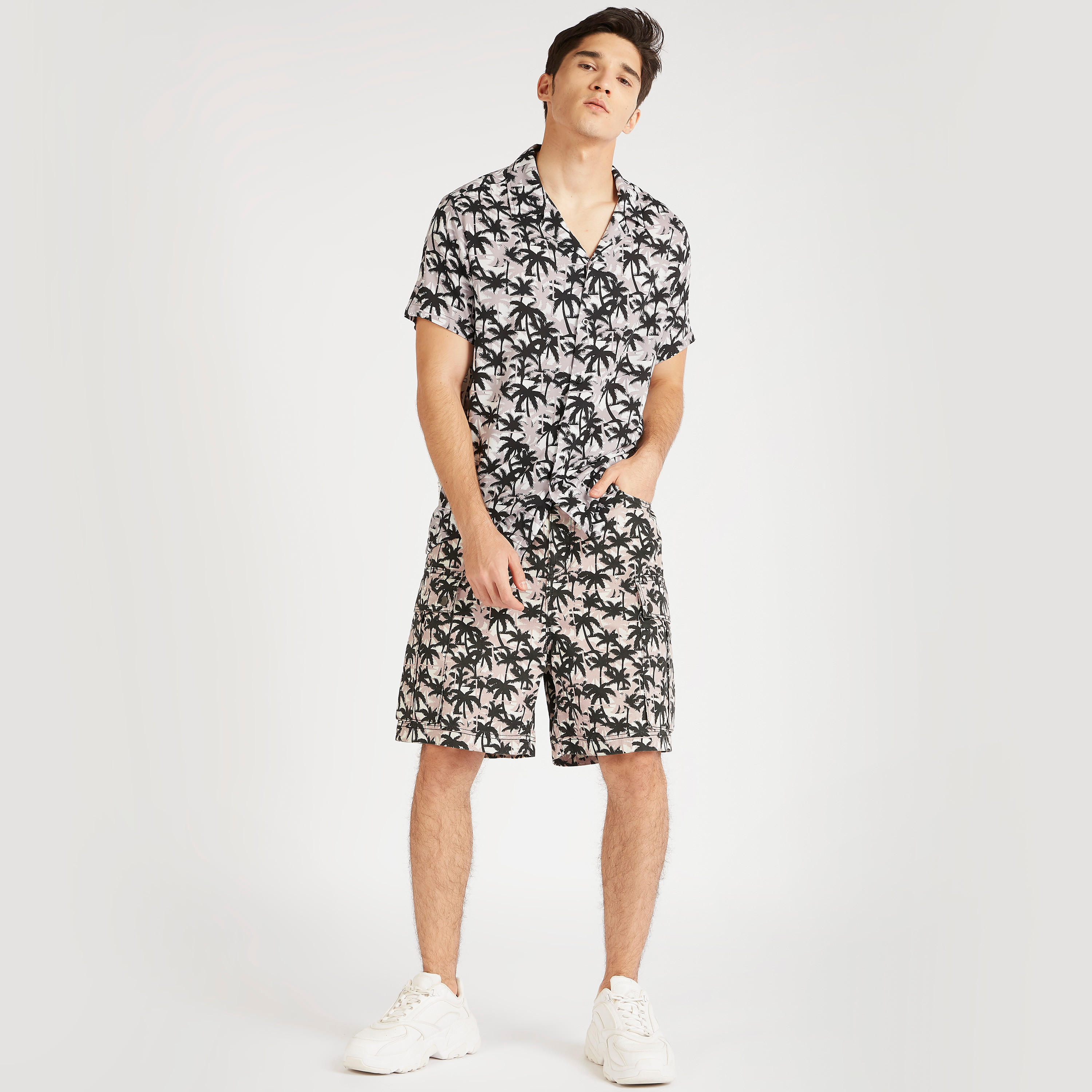 Printed Shirt with Short Sleeves and Button Placket-men-clothing-shirts-image-2