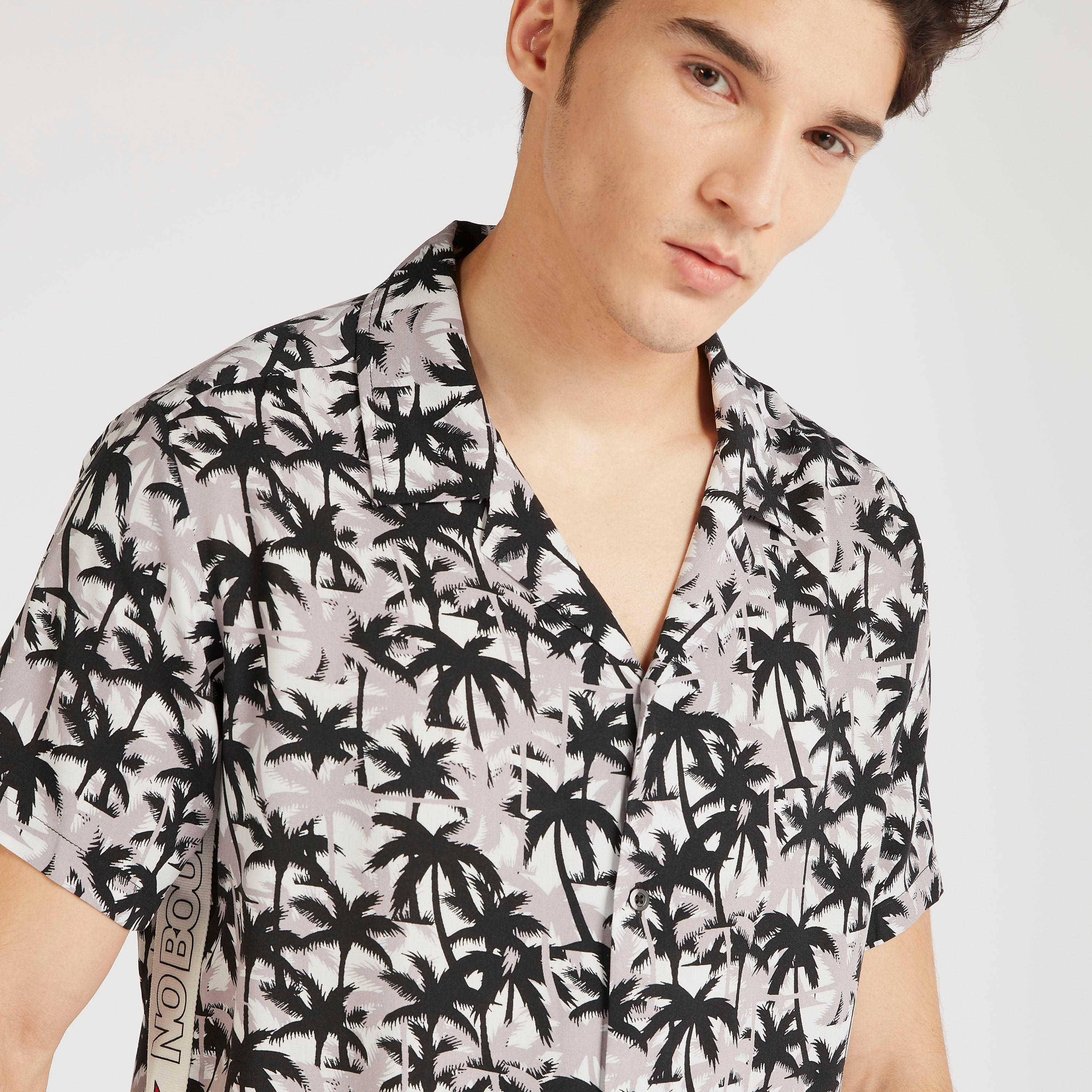 Printed Shirt with Short Sleeves and Button Placket-men-clothing-shirts-image-3