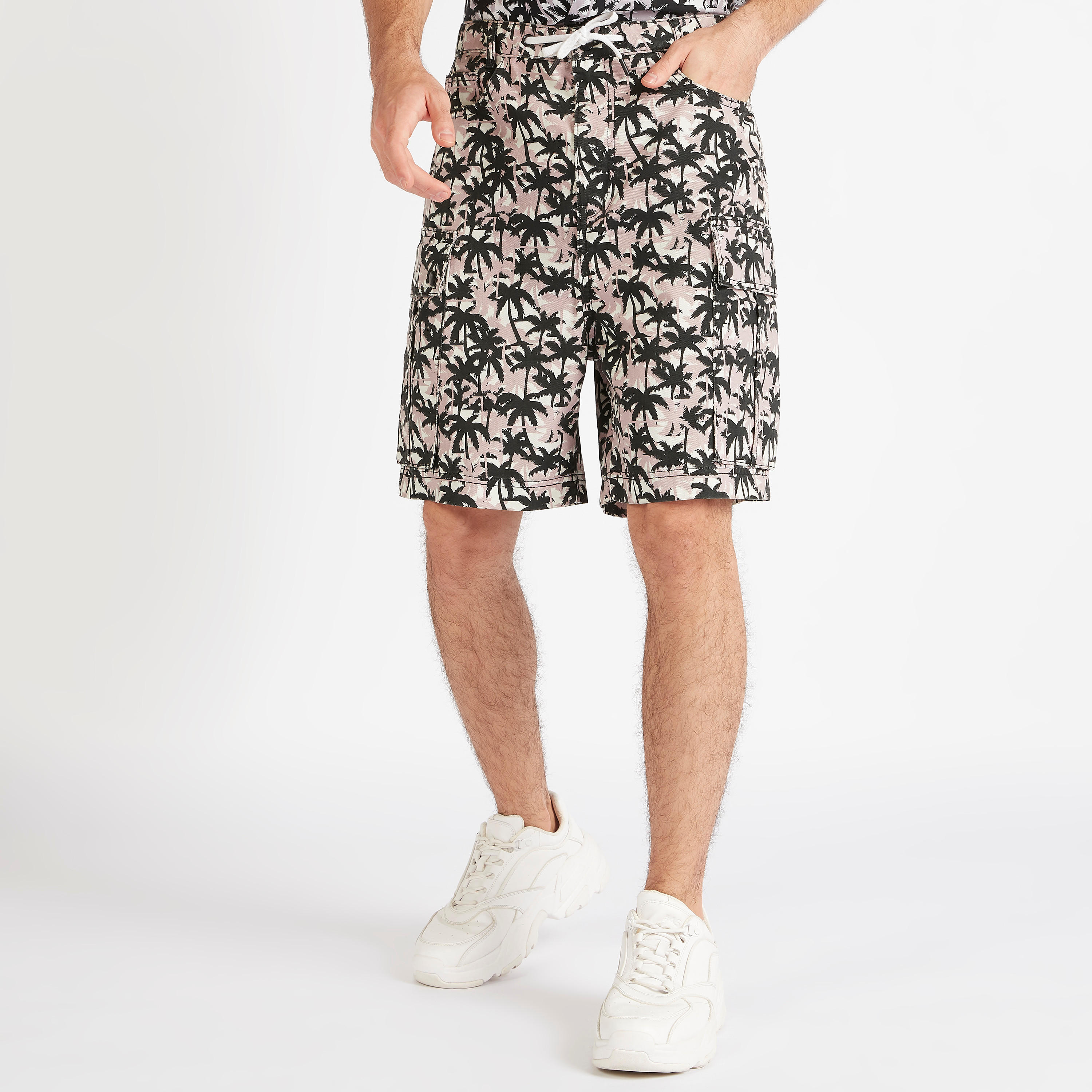Tropical Print Mid-Rise Shorts with Drawstring Closure-men-clothing-bottoms-shorts-image-1
