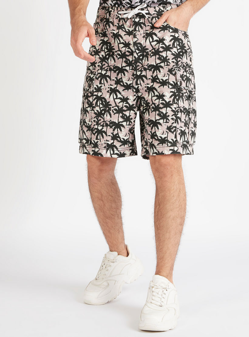 Tropical Print Mid-Rise Shorts with Drawstring Closure-men-clothing-bottoms-shorts-image-1