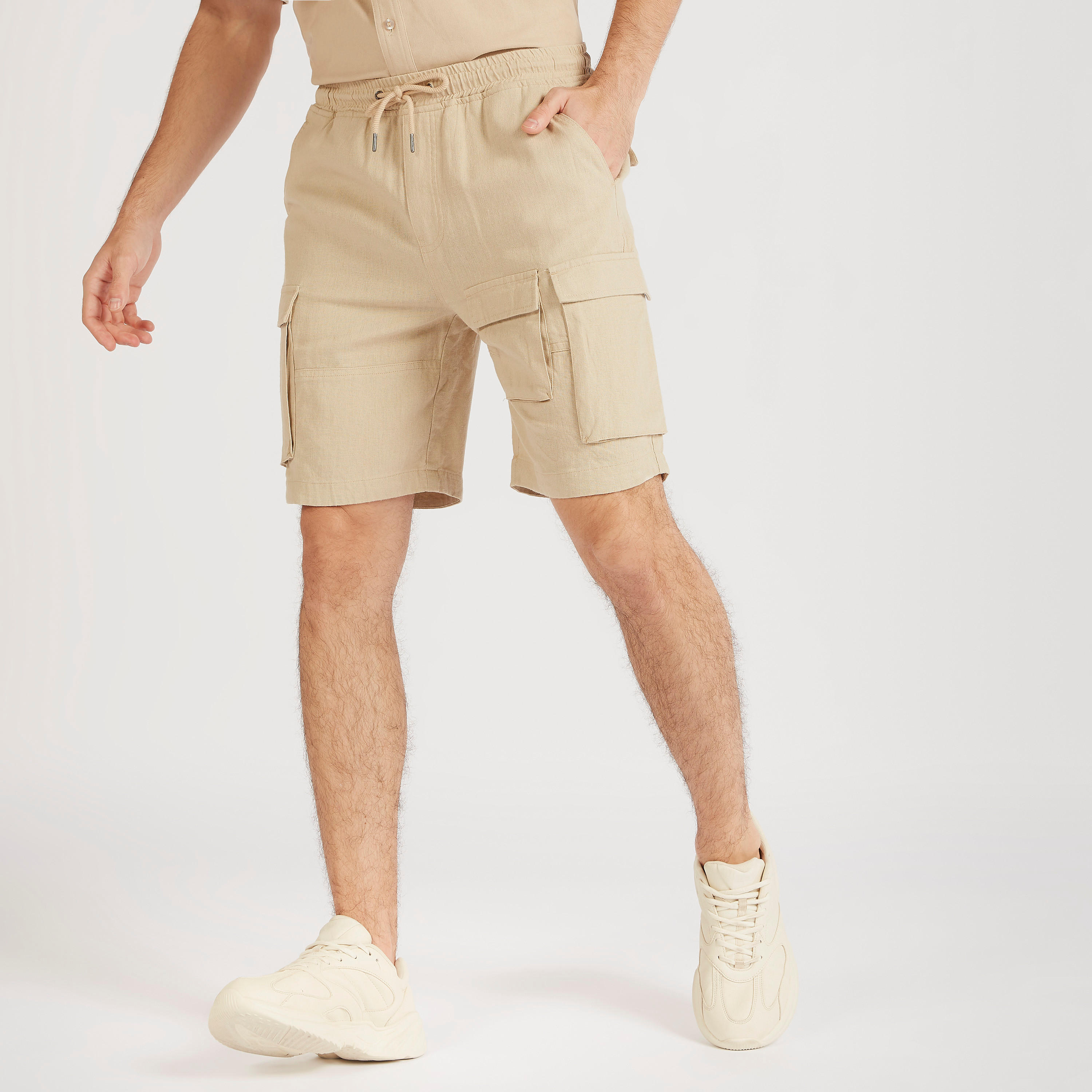 Mid-Rise Cargo Shorts with Elasticated Waistband-men-clothing-bottoms-shorts-image-1