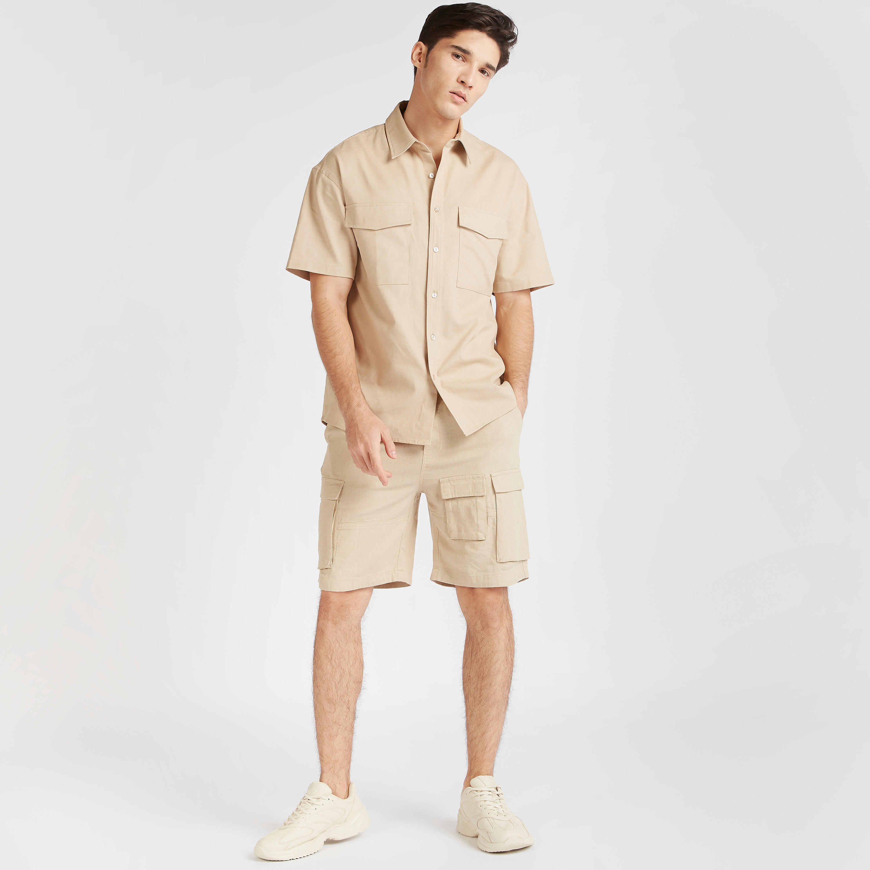 Mid-Rise Cargo Shorts with Elasticated Waistband-men-clothing-bottoms-shorts-image-2