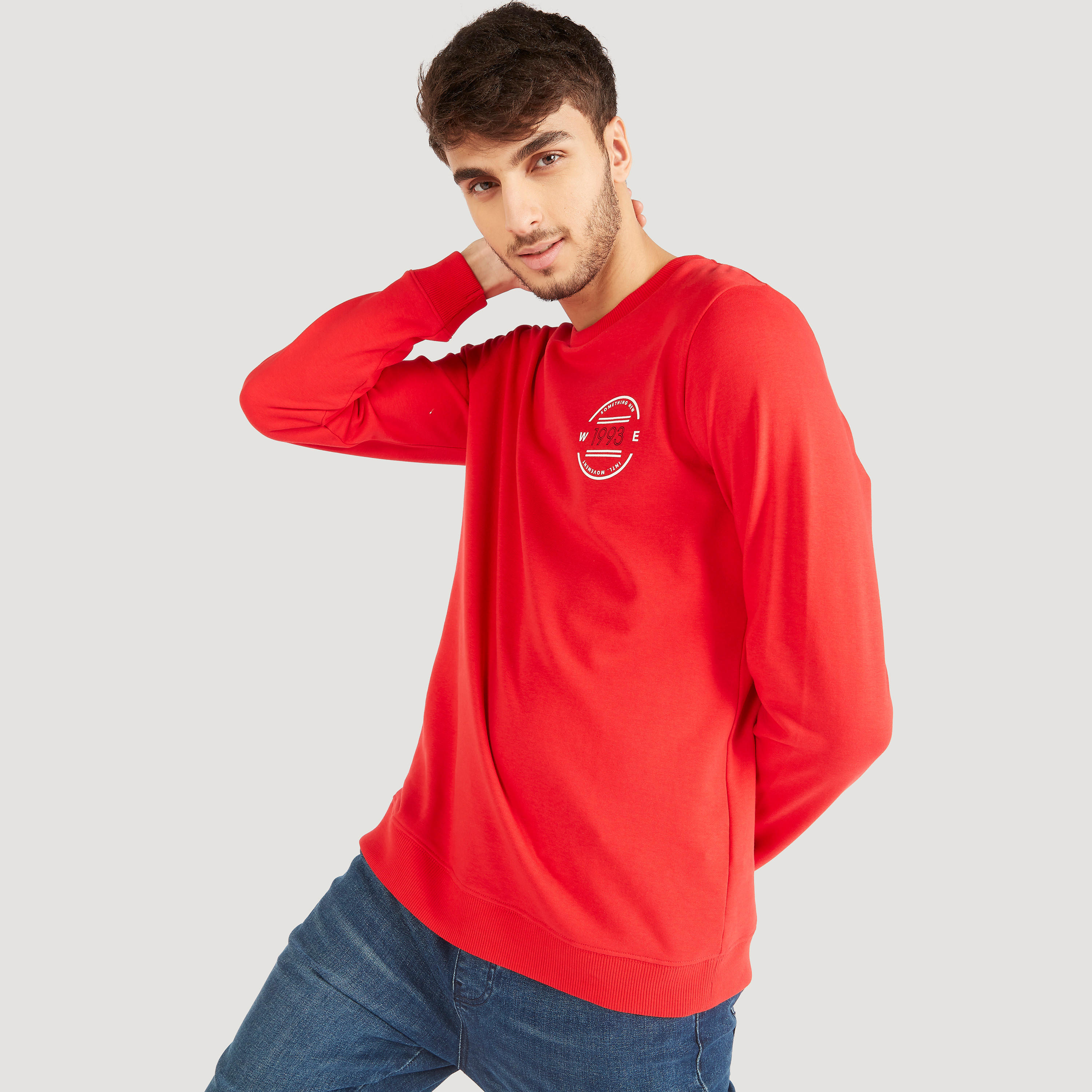 Crew Neck Printed T-shirt with Long Sleeves-men-winterwear-hoodiesandsweatshirts-image-1