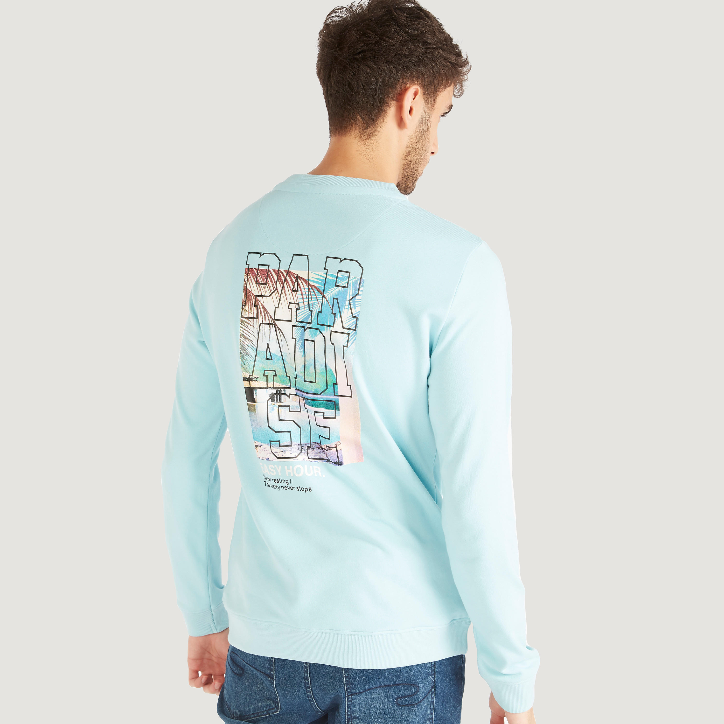 Text Print Crew Neck Sweatshirt with Long Sleeves-men-winterwear-hoodiesandsweatshirts-image-4