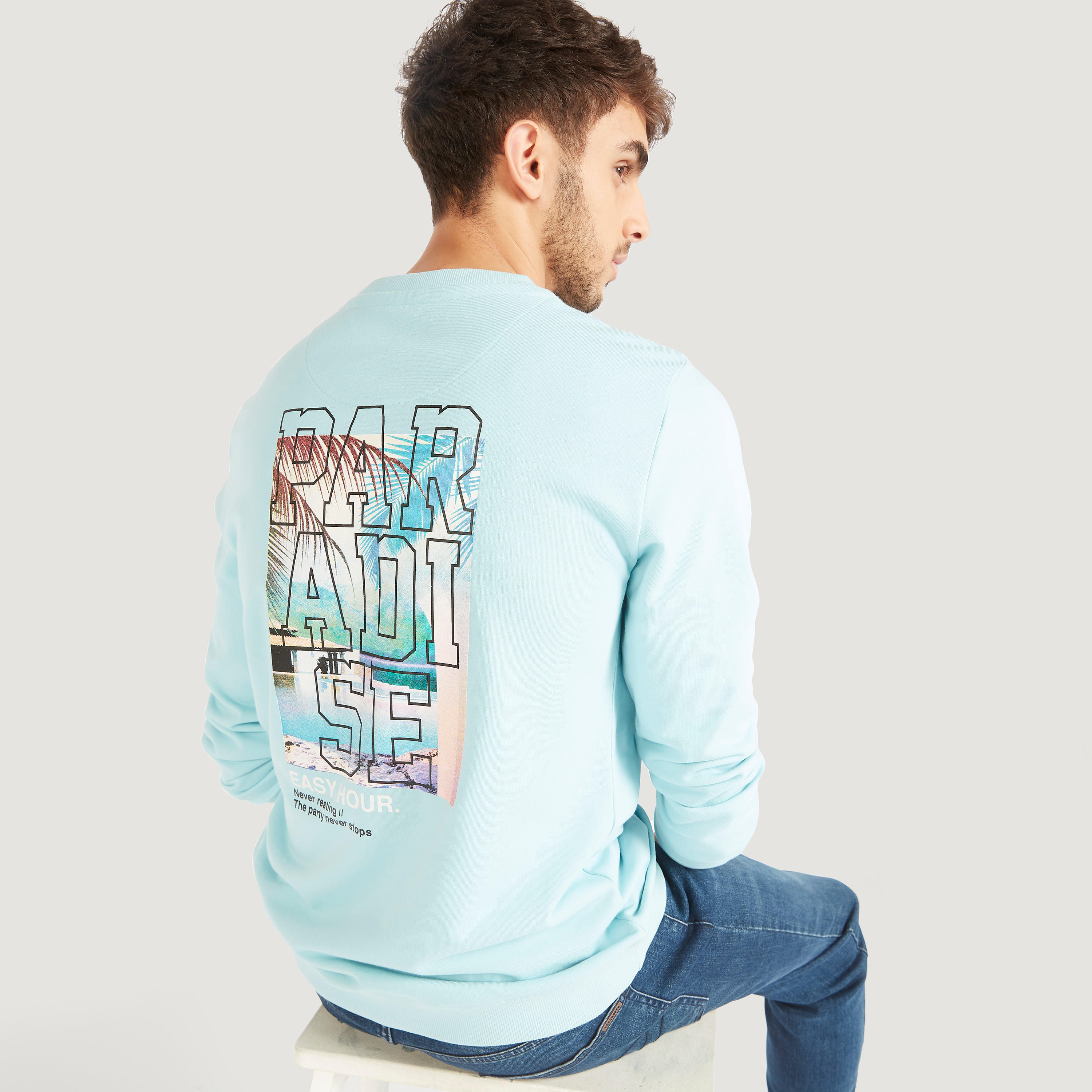 Text Print Crew Neck Sweatshirt with Long Sleeves-men-winterwear-hoodiesandsweatshirts-image-5