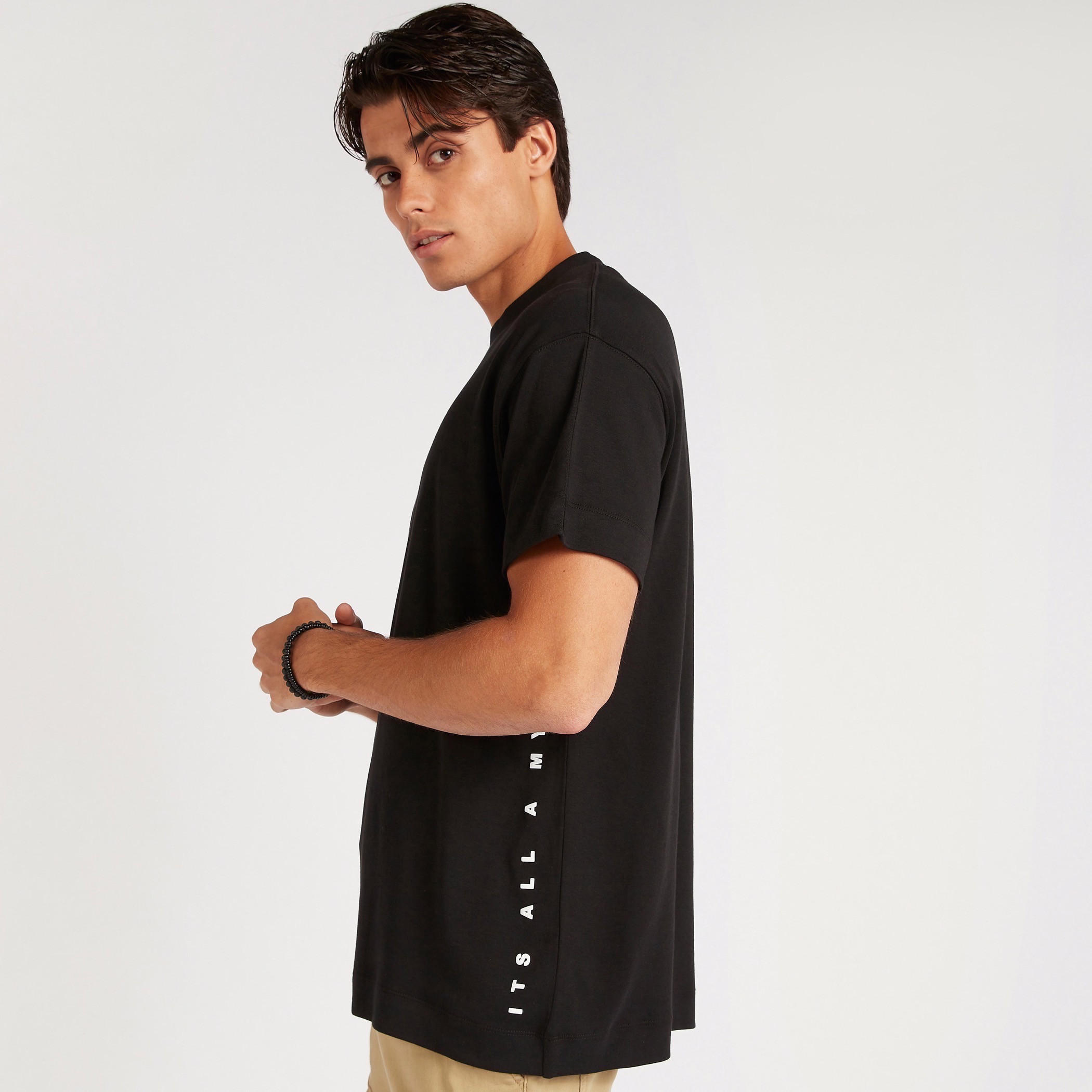 Slogan Print Crew Neck T-shirt with Short Sleeves-men-clothing-tshirtsandpolos-tshirts-image-5