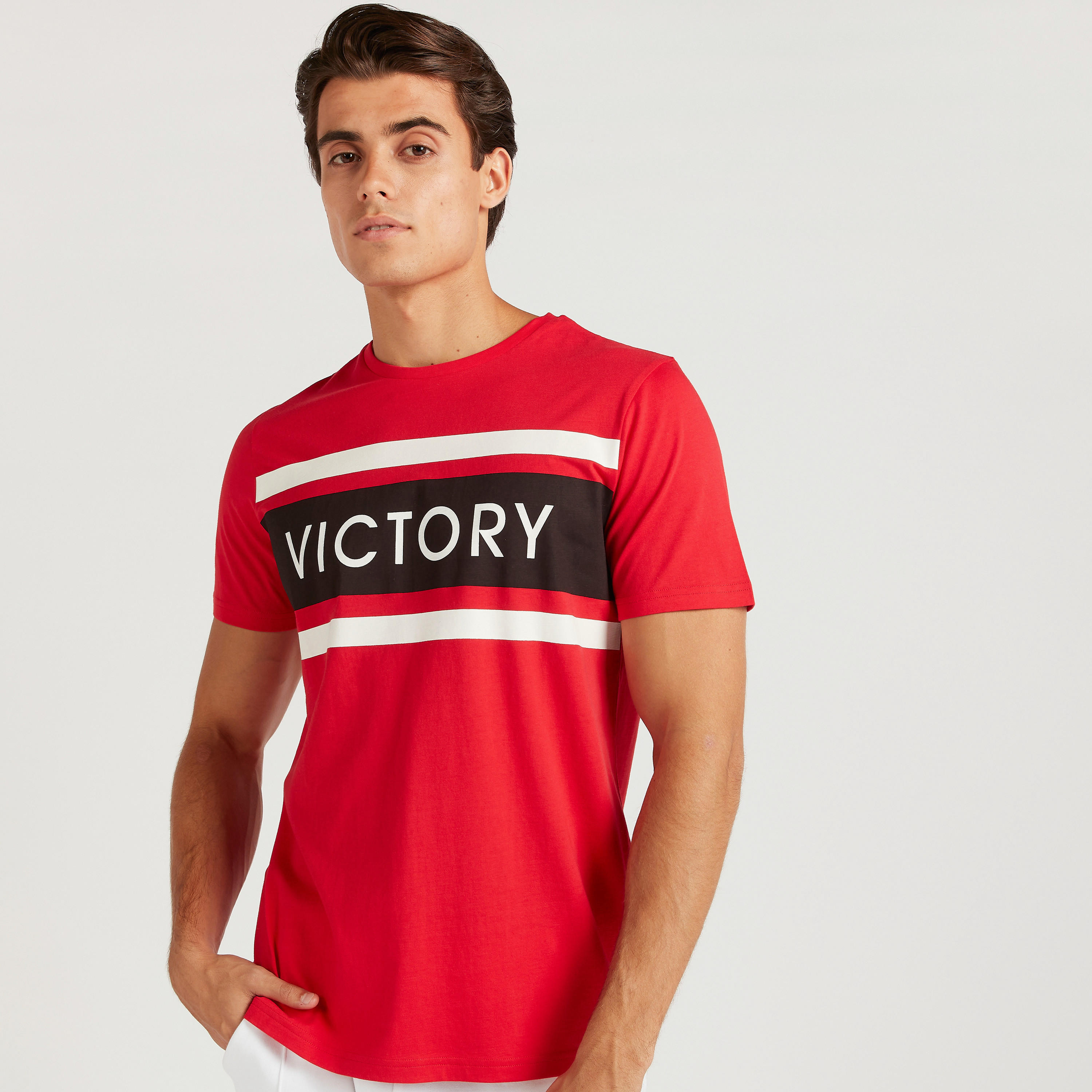 Printed Crew Neck T-shirt with Short Sleeves-men-clothing-tshirtsandpolos-tshirts-image-2