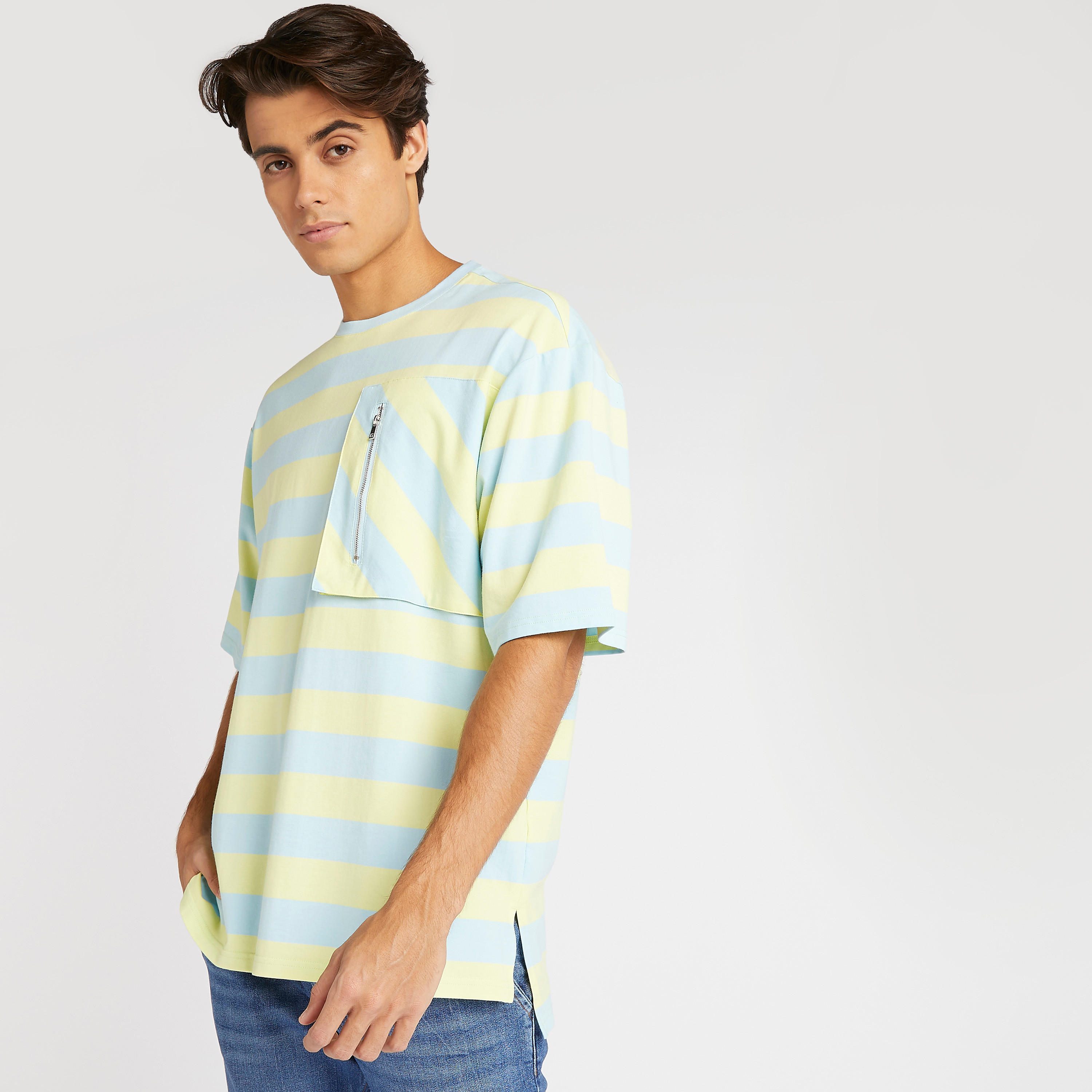 Striped Crew Neck T-shirt with Short Sleeves-men-clothing-tshirtsandpolos-tshirts-image-1